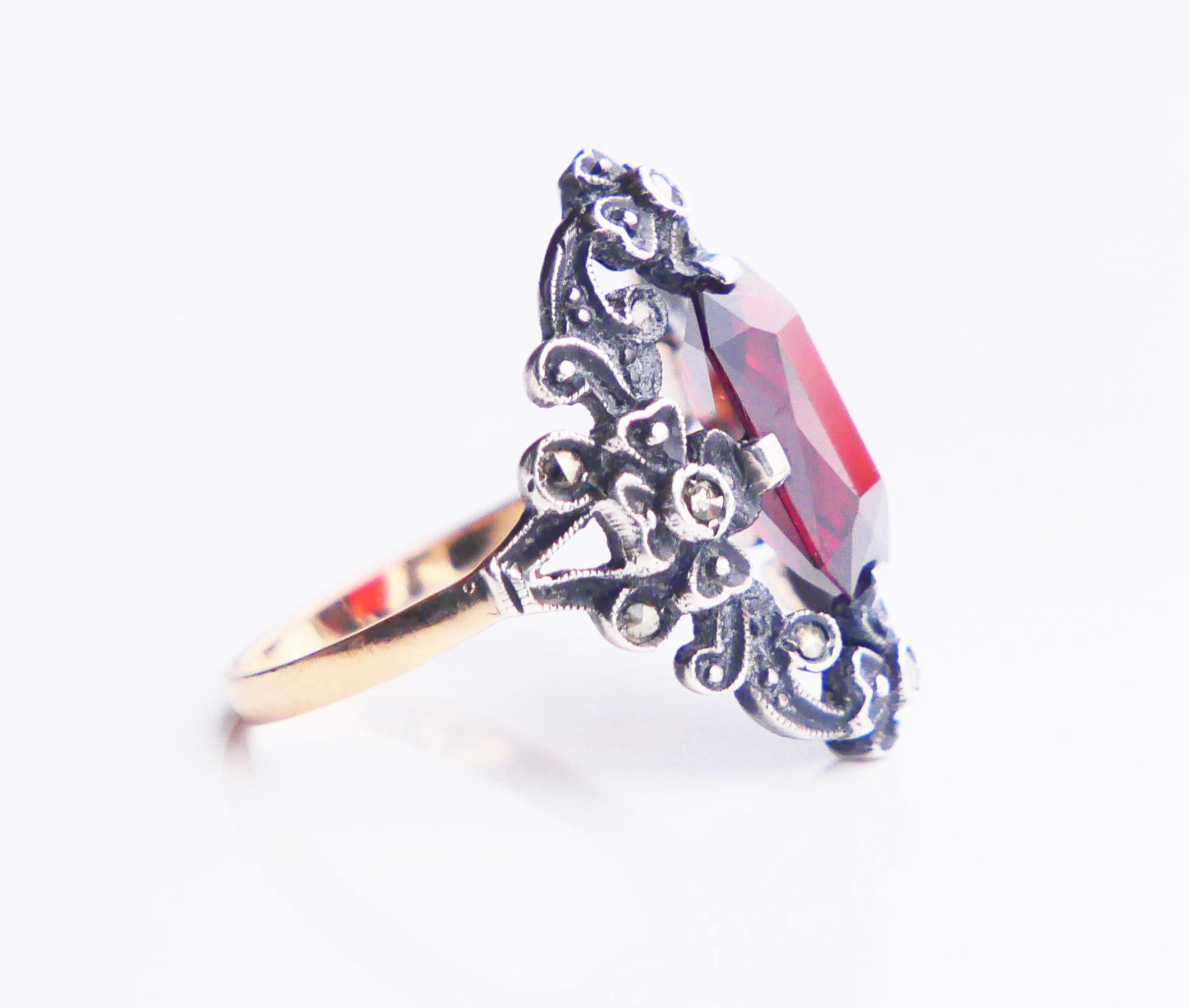 Antique German Ring Garnet solid 18K Gold Silver Ø 5.25 US/ 3.9 gr For Sale 5