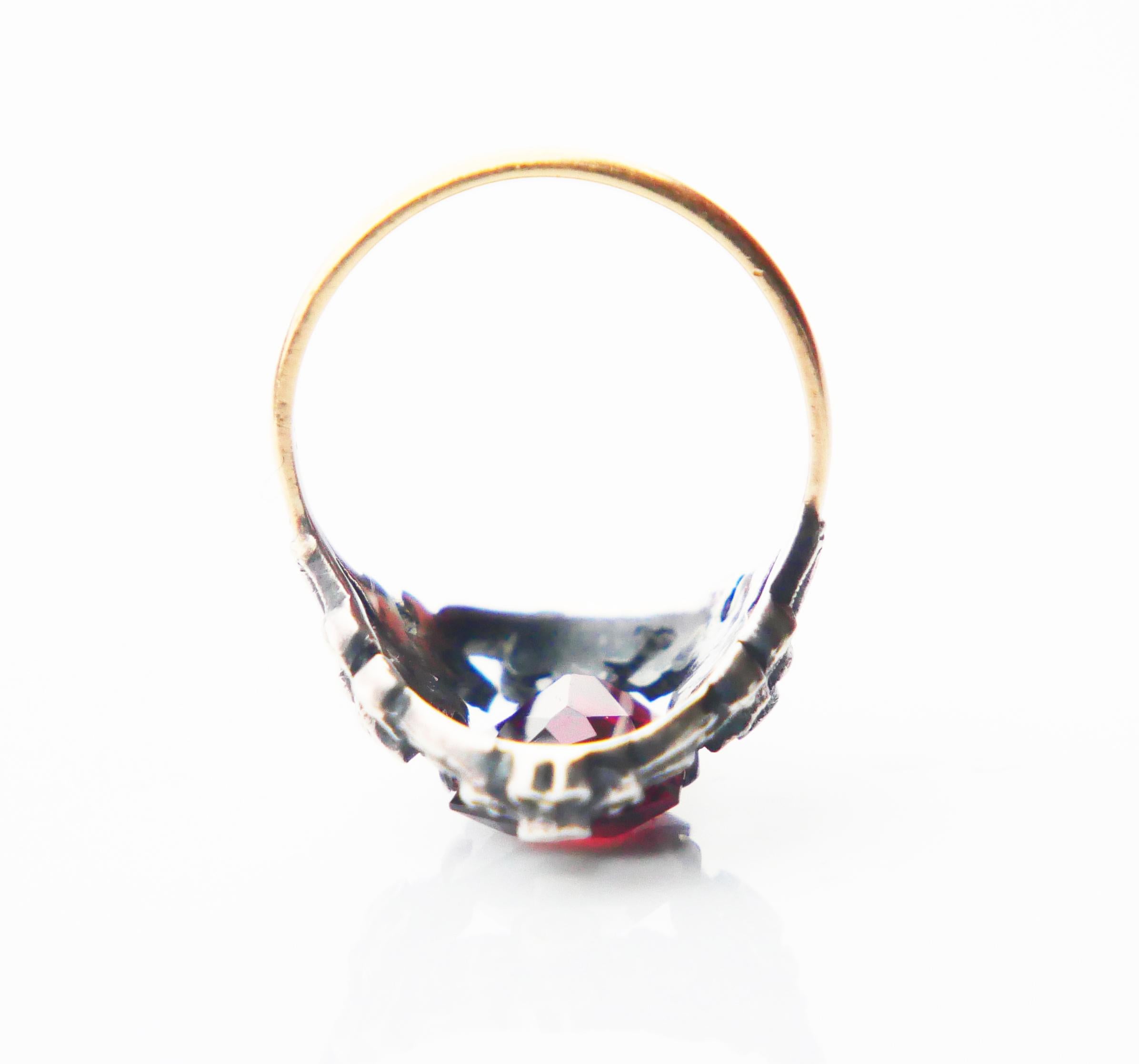 Antique German Ring Garnet solid 18K Gold Silver Ø 5.25 US/ 3.9 gr For Sale 6