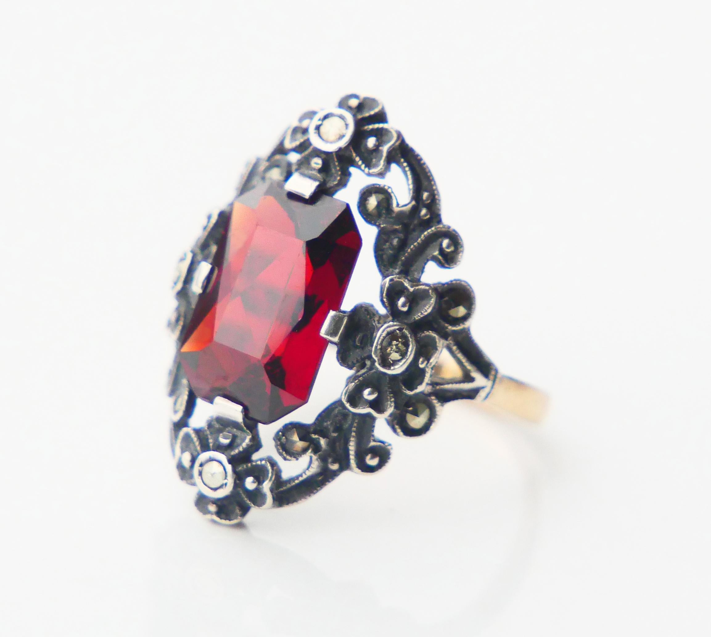 Antique German Ring Garnet solid 18K Gold Silver Ø 5.25 US/ 3.9 gr For Sale 7