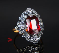 Anillo Alemán Antiguo Granate macizo Oro 18K Plata Ø 5,25 US/ 3,9 gr