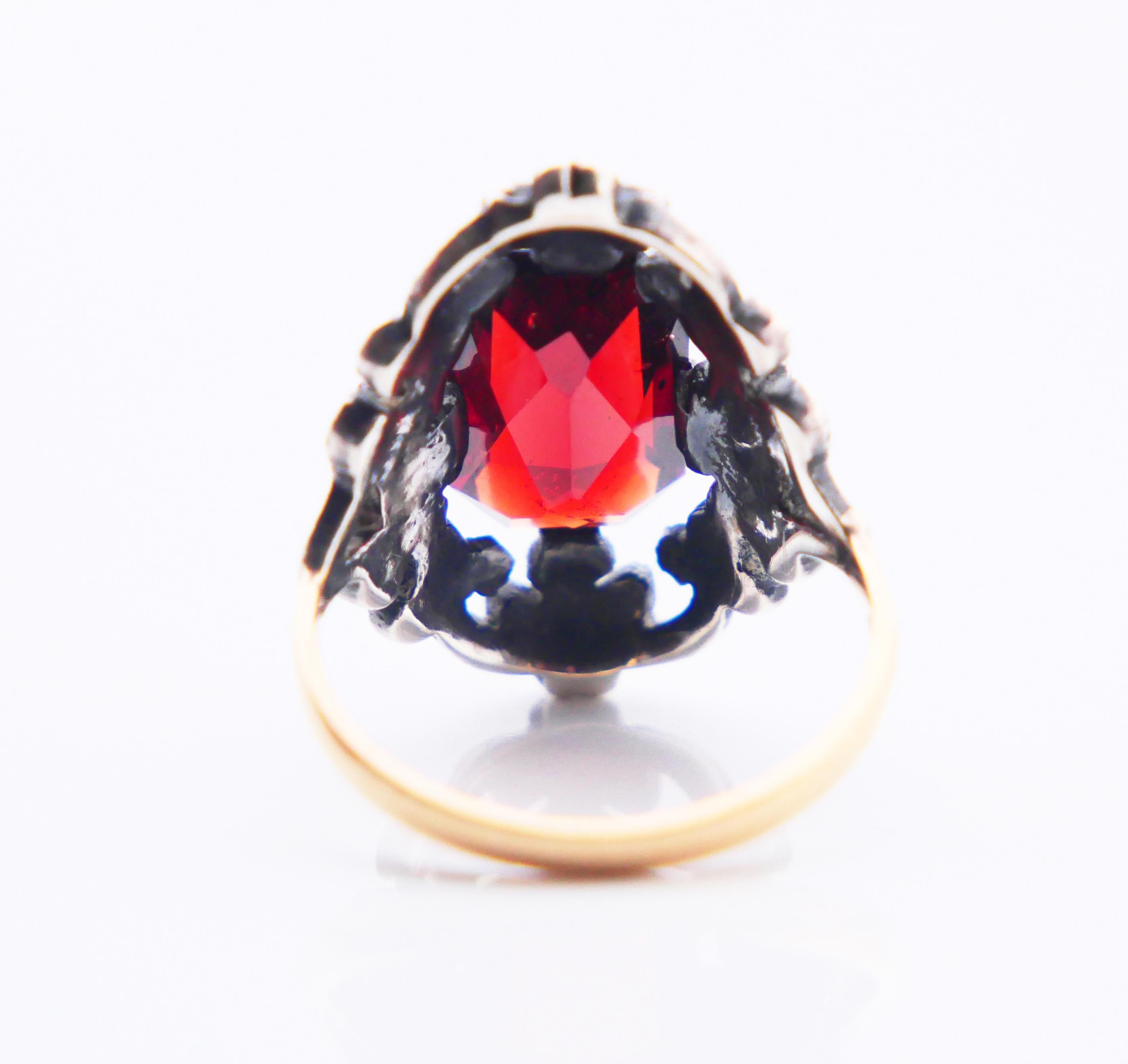 Antique German Ring Garnet solid 18K Gold Silver Ø 5.25 US/ 3.9 gr For Sale 4