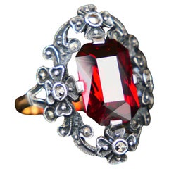 Bague Allemande Antique Grenat massif Or 18K Argent Ø 5.25 US/ 3.9 gr