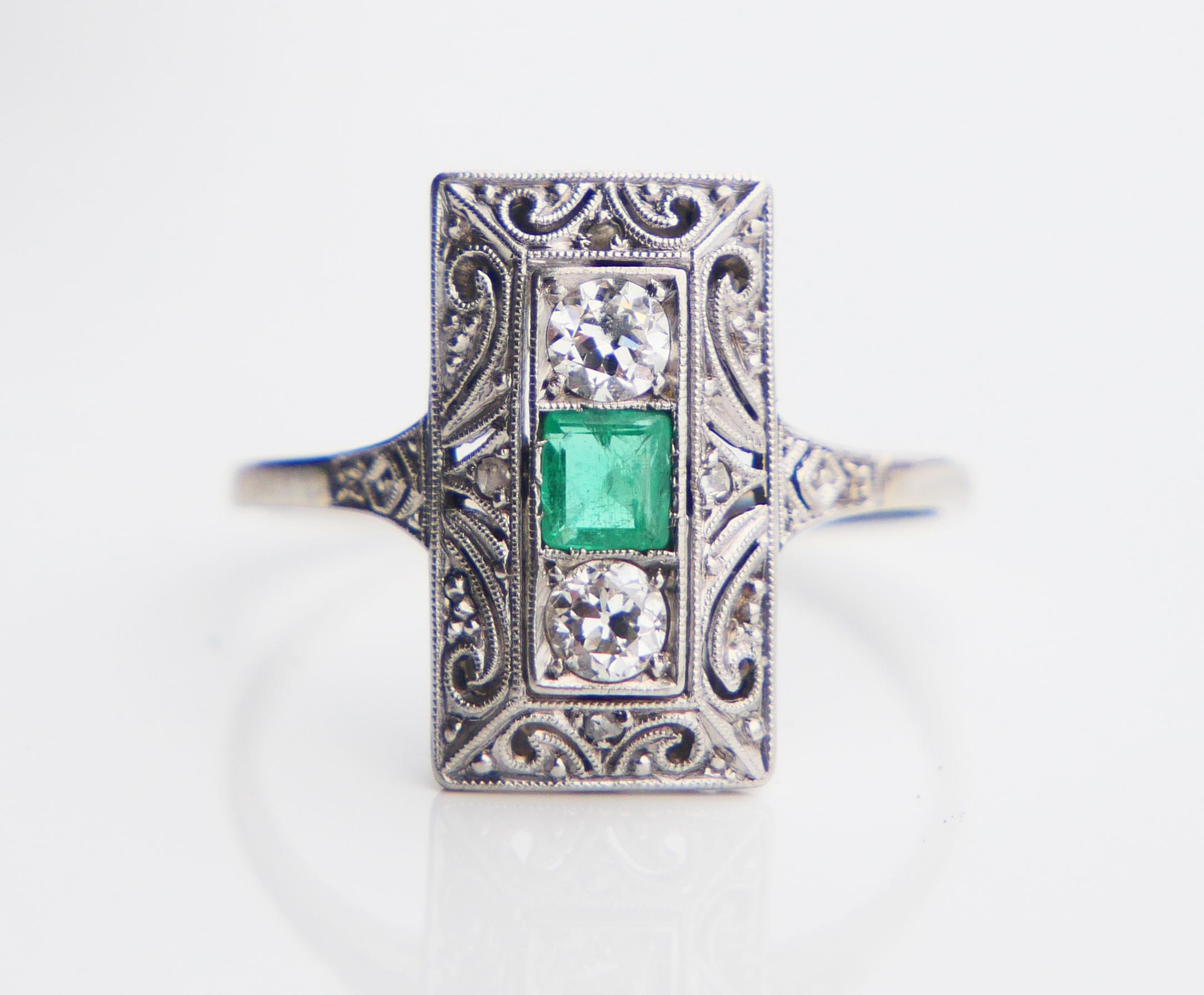 Antique German Ring natural 0.35ct Emerald 0.3ct Diamond solid 18K ØUS7.75/2.4gr For Sale 8