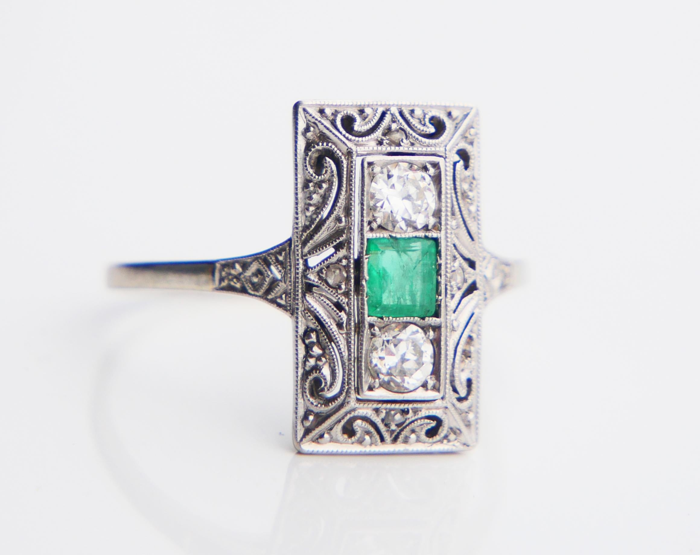 Antique German Ring natural 0.35ct Emerald 0.3ct Diamond solid 18K ØUS7.75/2.4gr For Sale 9