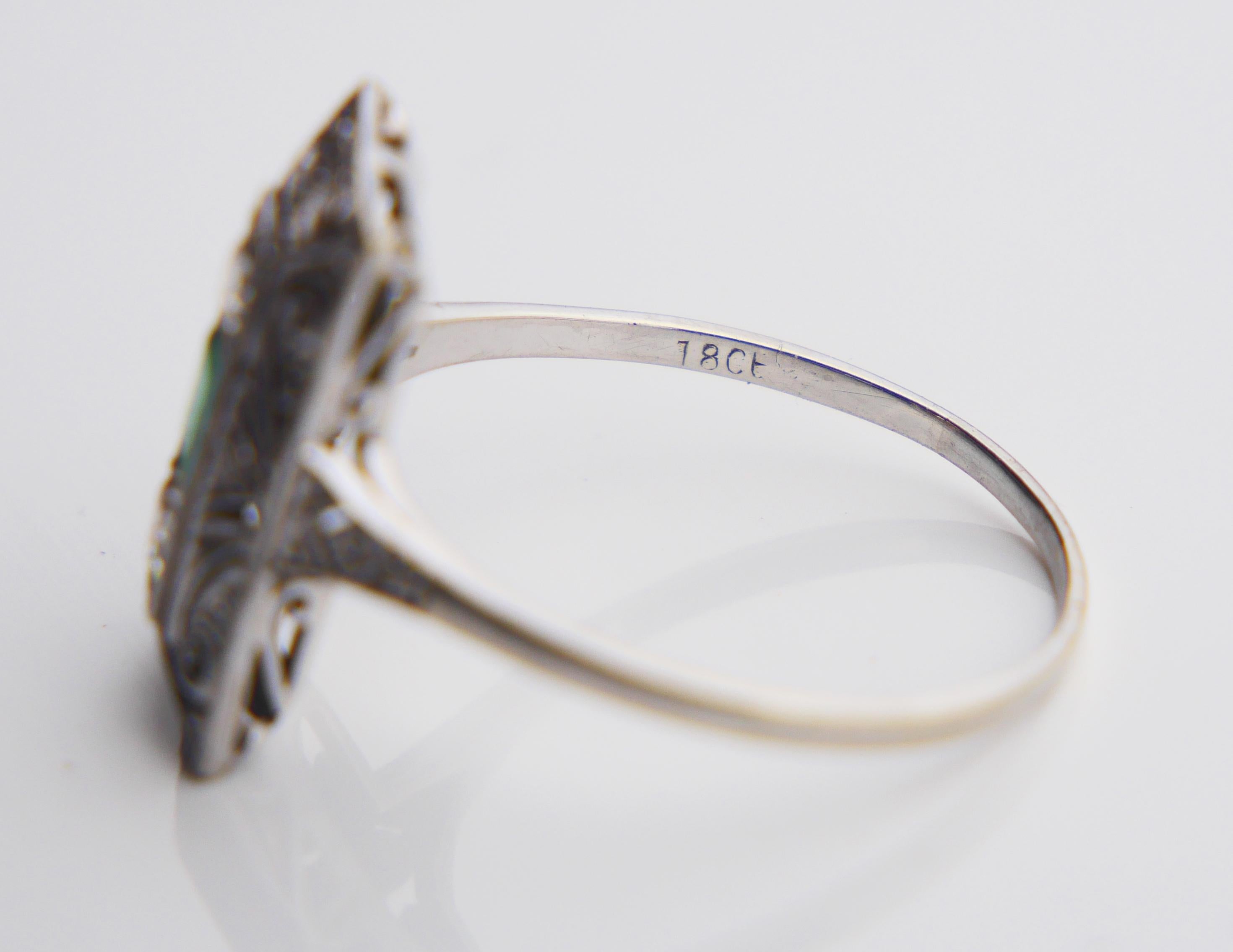 Antique German Ring natural 0.35ct Emerald 0.3ct Diamond solid 18K ØUS7.75/2.4gr For Sale 11