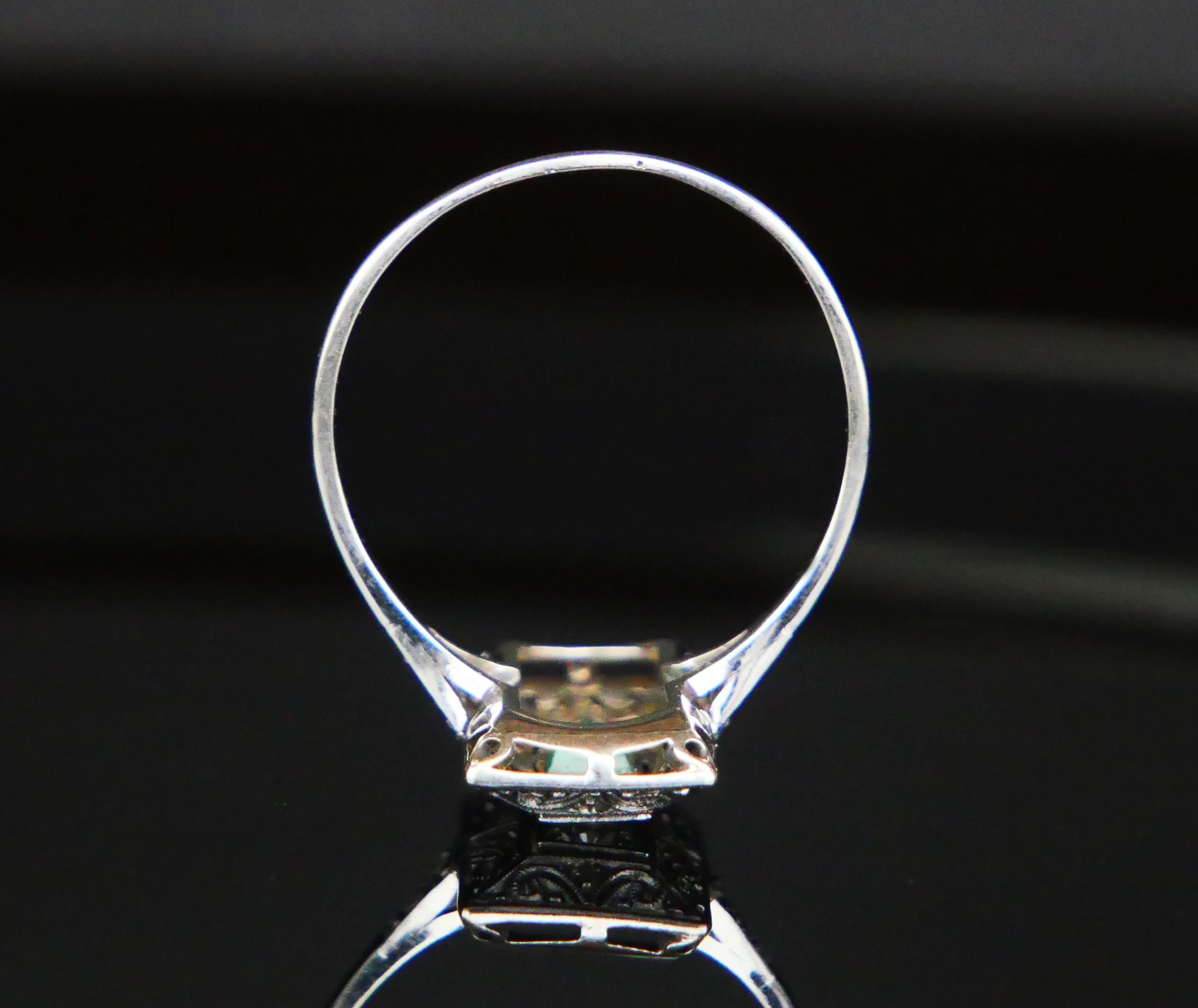 Old European Cut Antique German Ring natural 0.35ct Emerald 0.3ct Diamond solid 18K ØUS7.75/2.4gr For Sale