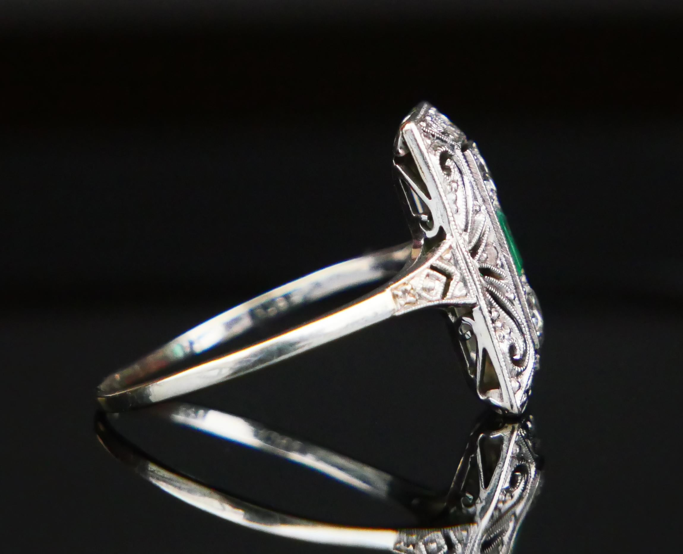 Antique German Ring natural 0.35ct Emerald 0.3ct Diamond solid 18K ØUS7.75/2.4gr For Sale 1