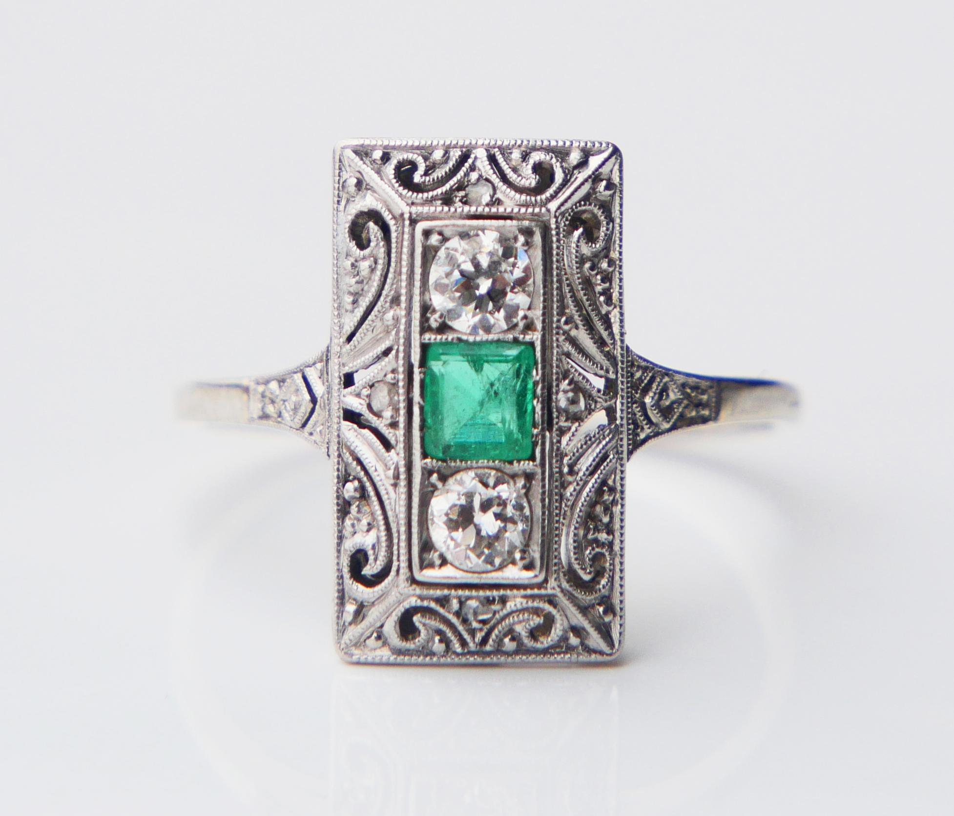 Antique German Ring natural 0.35ct Emerald 0.3ct Diamond solid 18K ØUS7.75/2.4gr For Sale 5