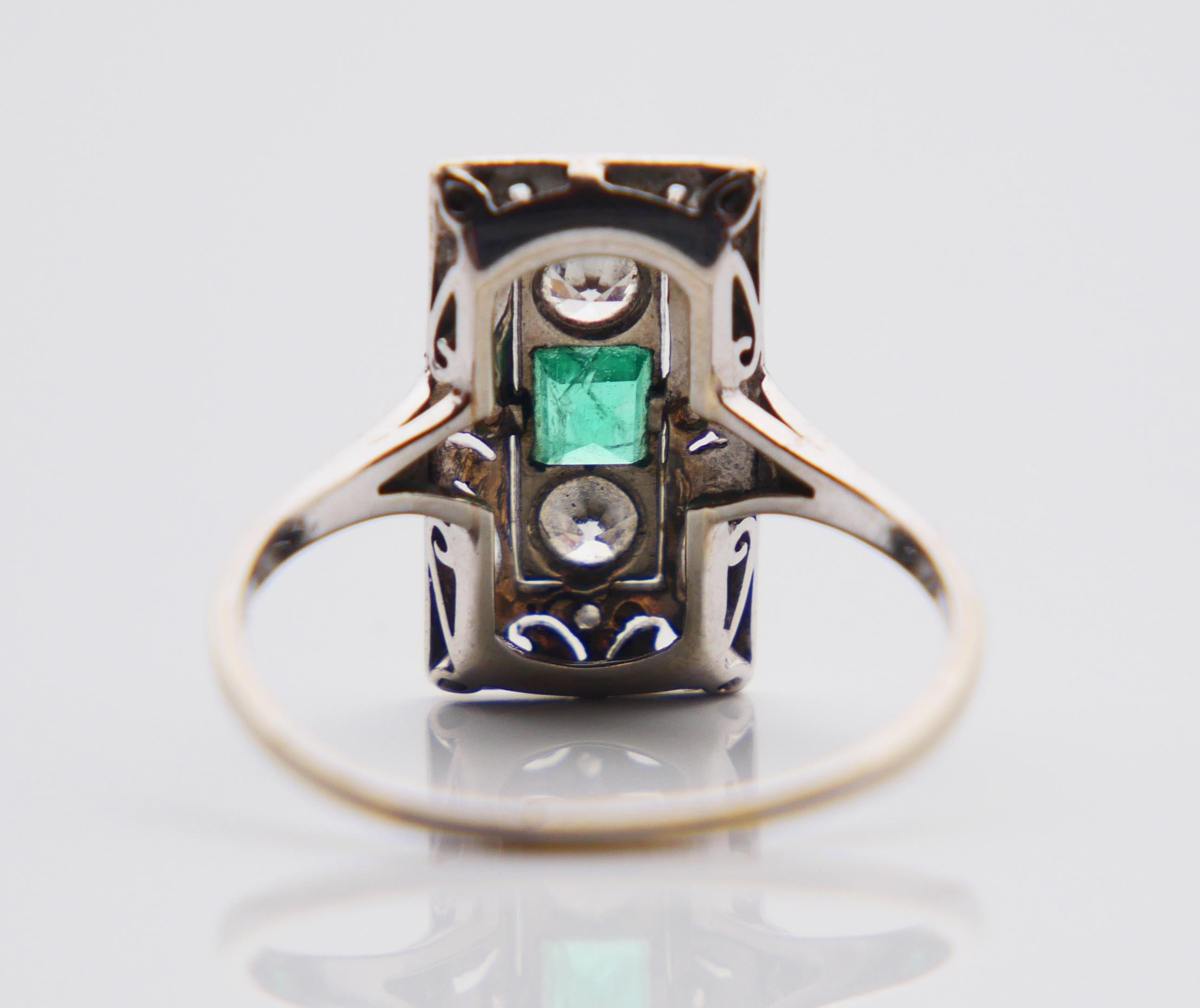 Antique German Ring natural 0.35ct Emerald 0.3ct Diamond solid 18K ØUS7.75/2.4gr For Sale 6
