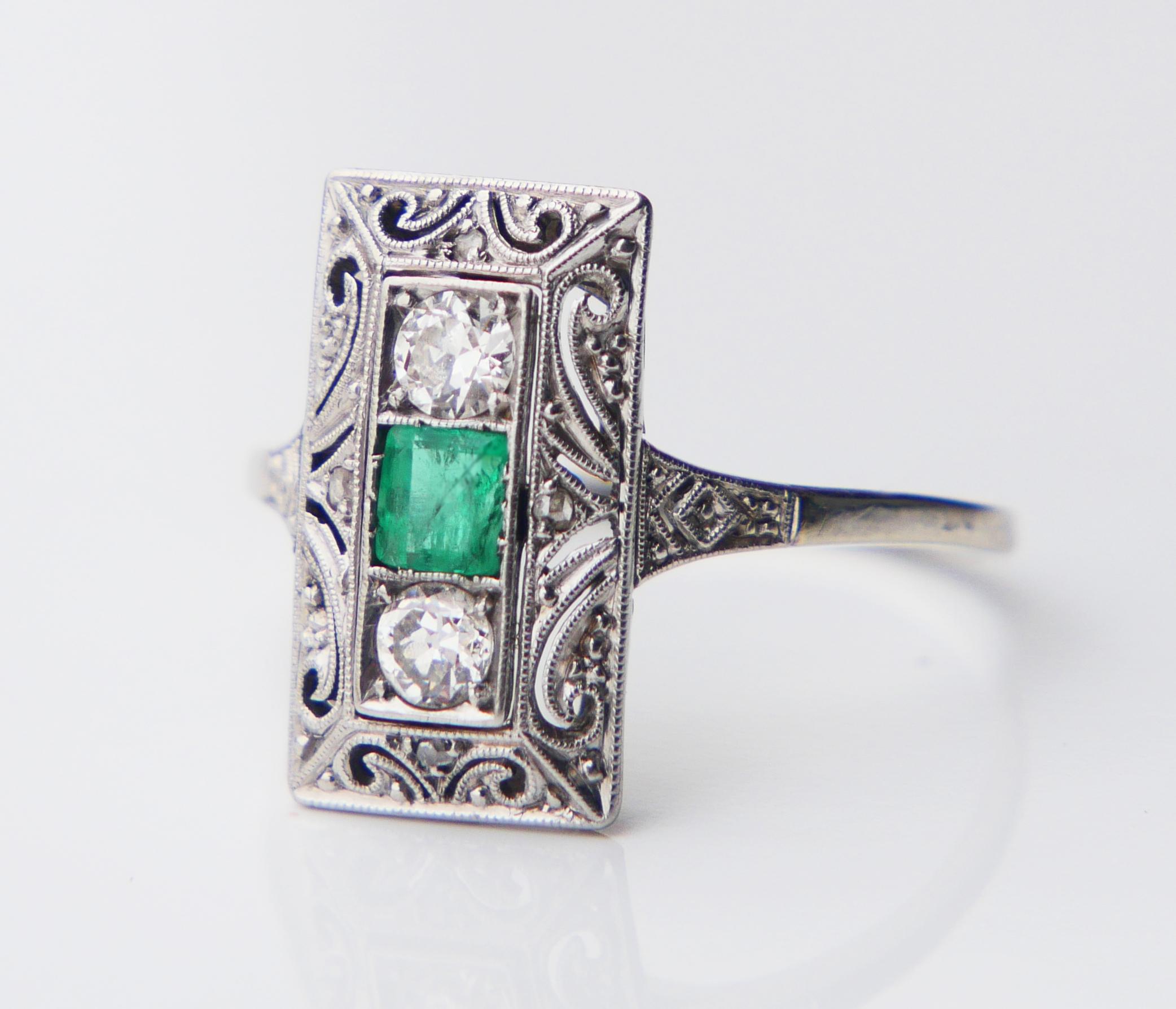 Antique German Ring natural 0.35ct Emerald 0.3ct Diamond solid 18K ØUS7.75/2.4gr For Sale 7