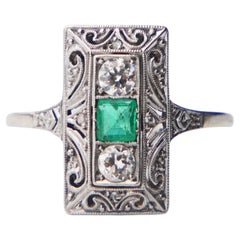 Antique German Ring natural 0.35ct Emerald 0.3ct Diamond solid 18K ØUS7.75/2.4gr