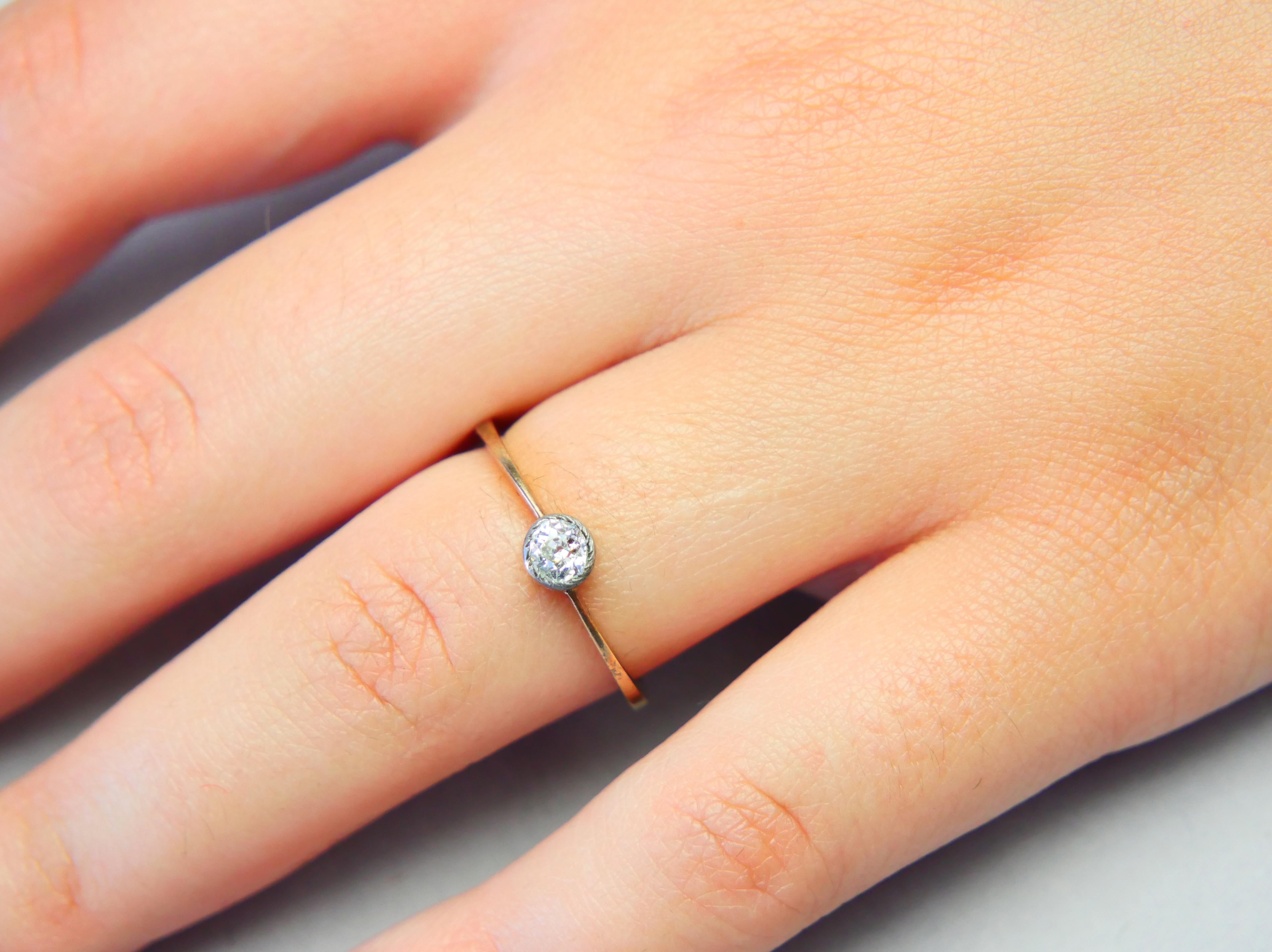 Taille vieille Europe Bague Allemande Antique Nature 0.36ct Diamond Solid 14K Gold Ø 7.25US / 1.8gr en vente