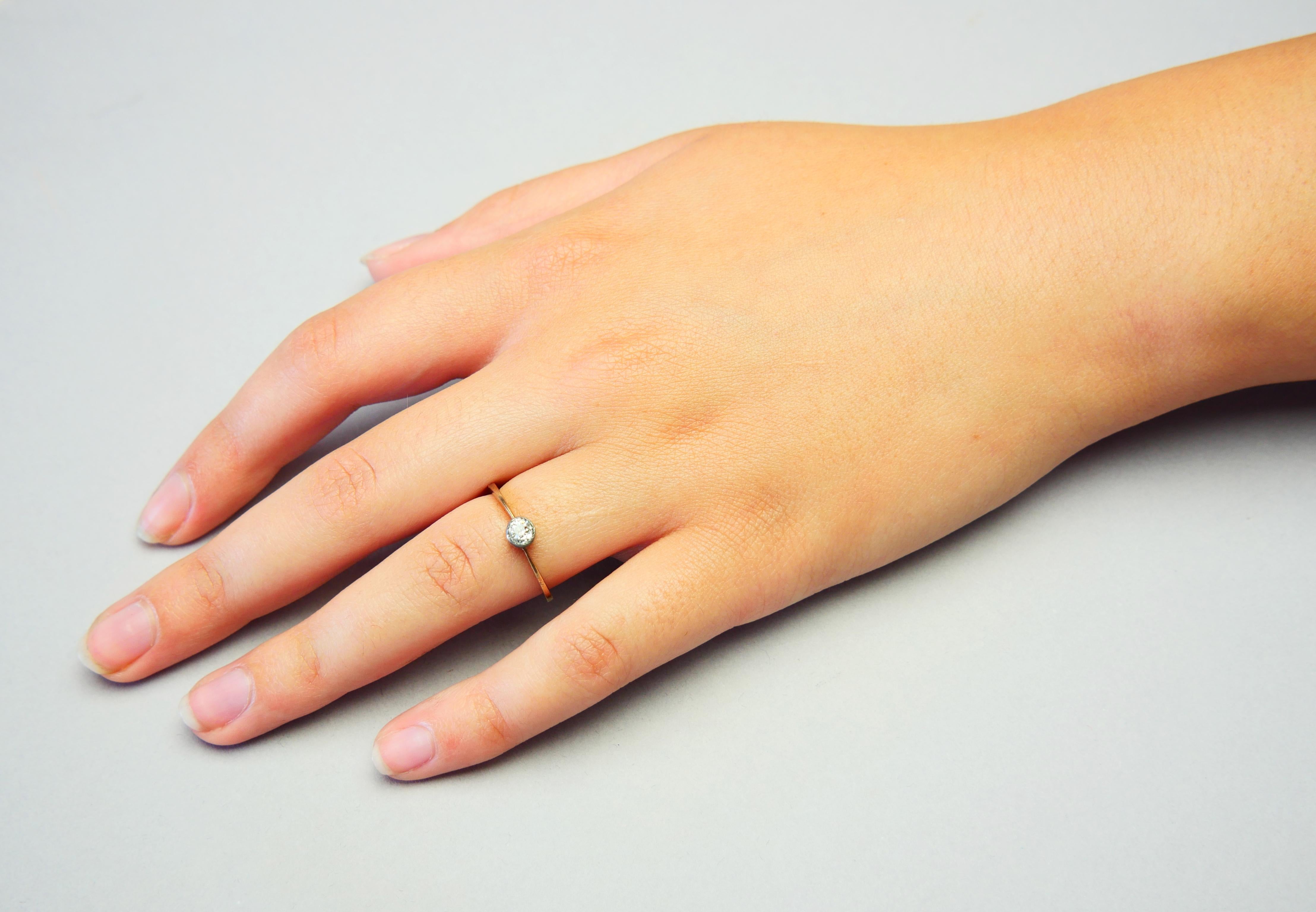 Bague Allemande Antique Nature 0.36ct Diamond Solid 14K Gold Ø 7.25US / 1.8gr Pour femmes en vente