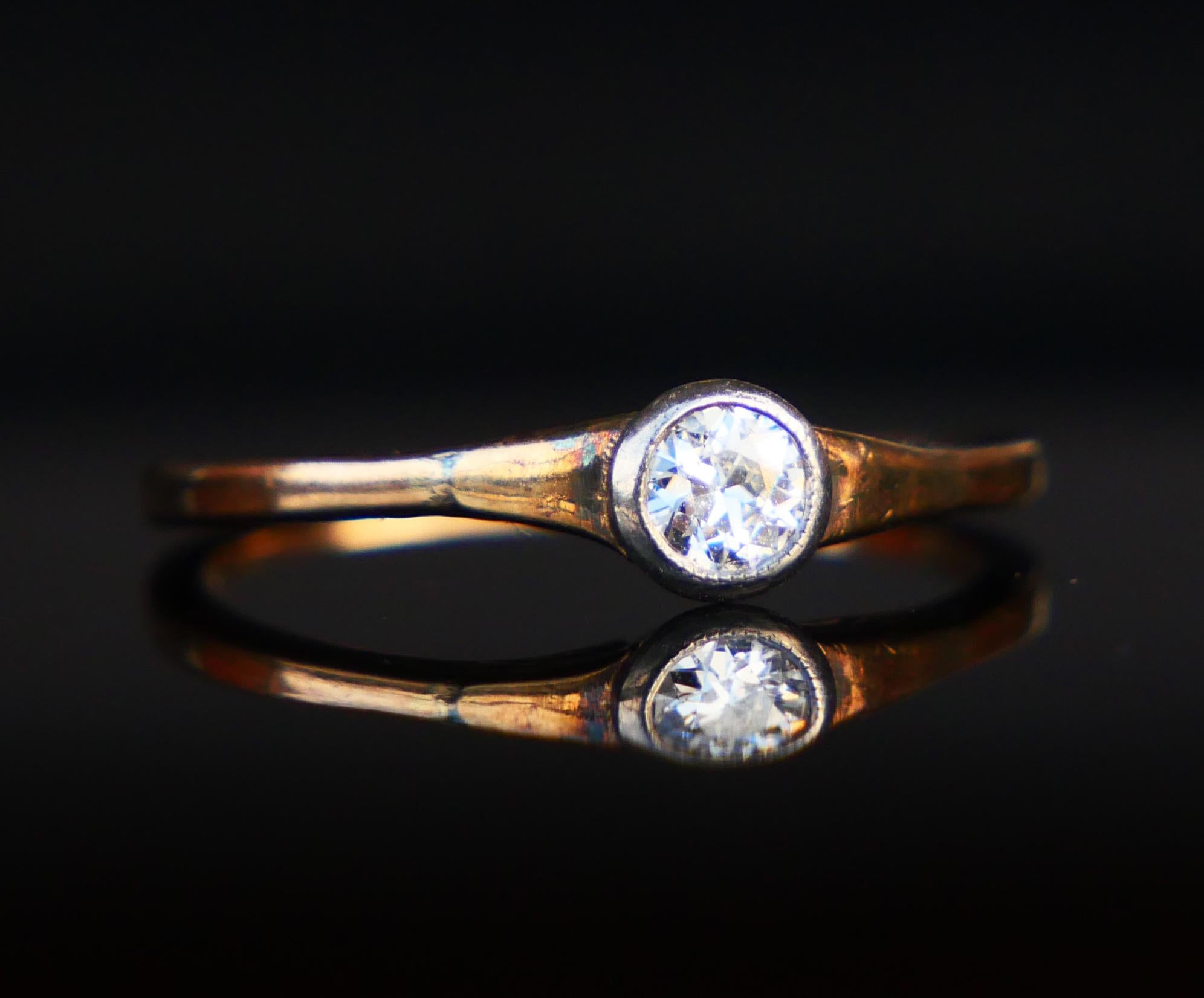 Art Deco Antique German Ring natural 0.3ct Diamond solid 14K Gold Ø US6.5 / 1.5gr For Sale