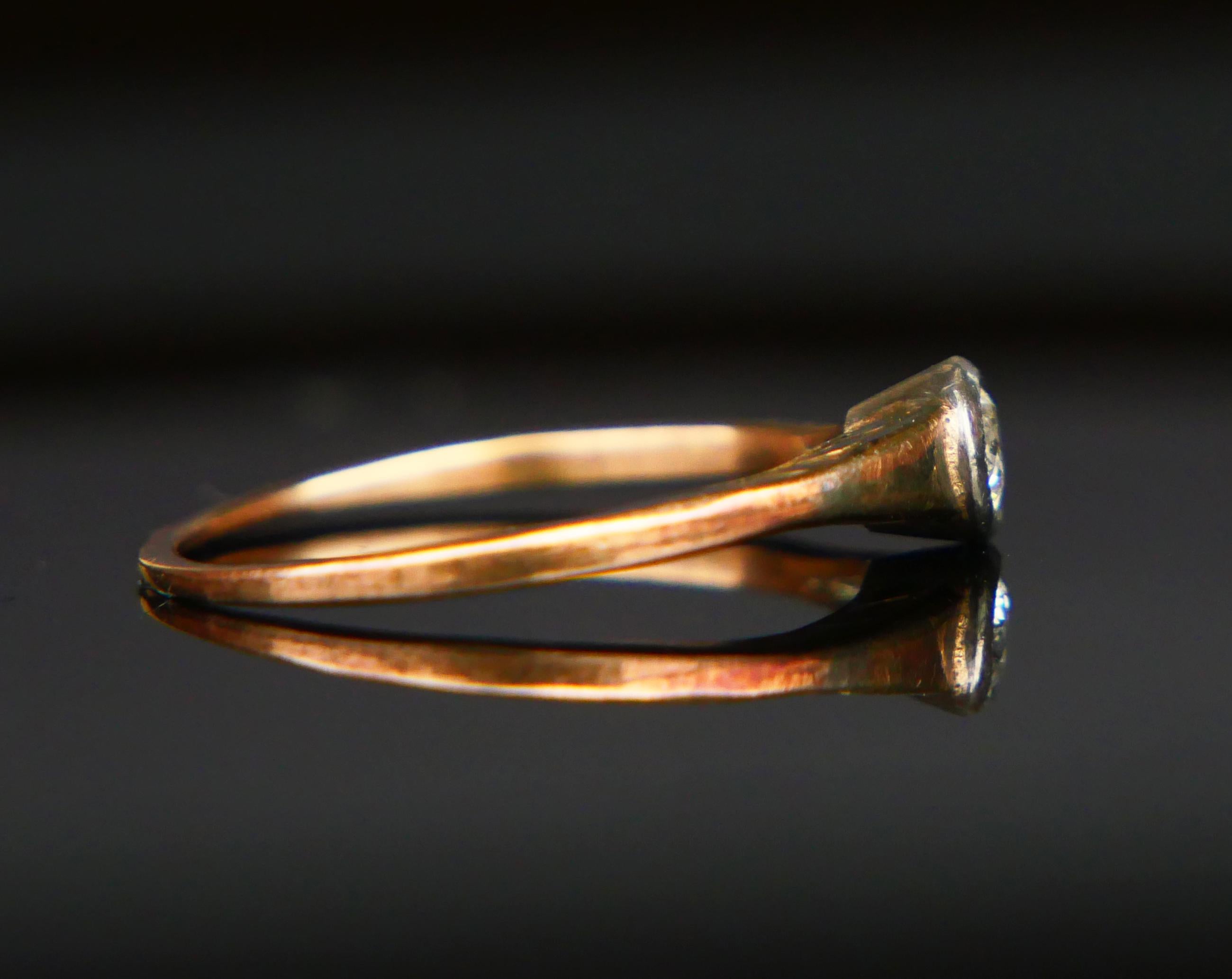 Old European Cut Antique German Ring natural 0.3ct Diamond solid 14K Gold Ø US6.5 / 1.5gr For Sale