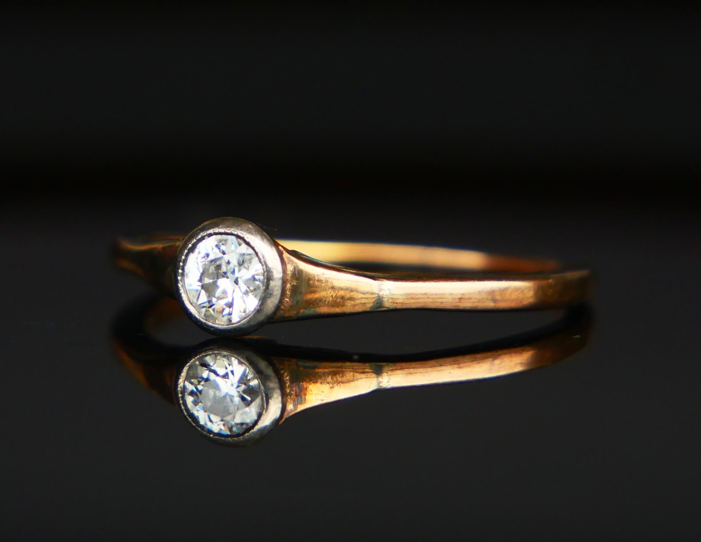 Women's Antique German Ring natural 0.3ct Diamond solid 14K Gold Ø US6.5 / 1.5gr For Sale