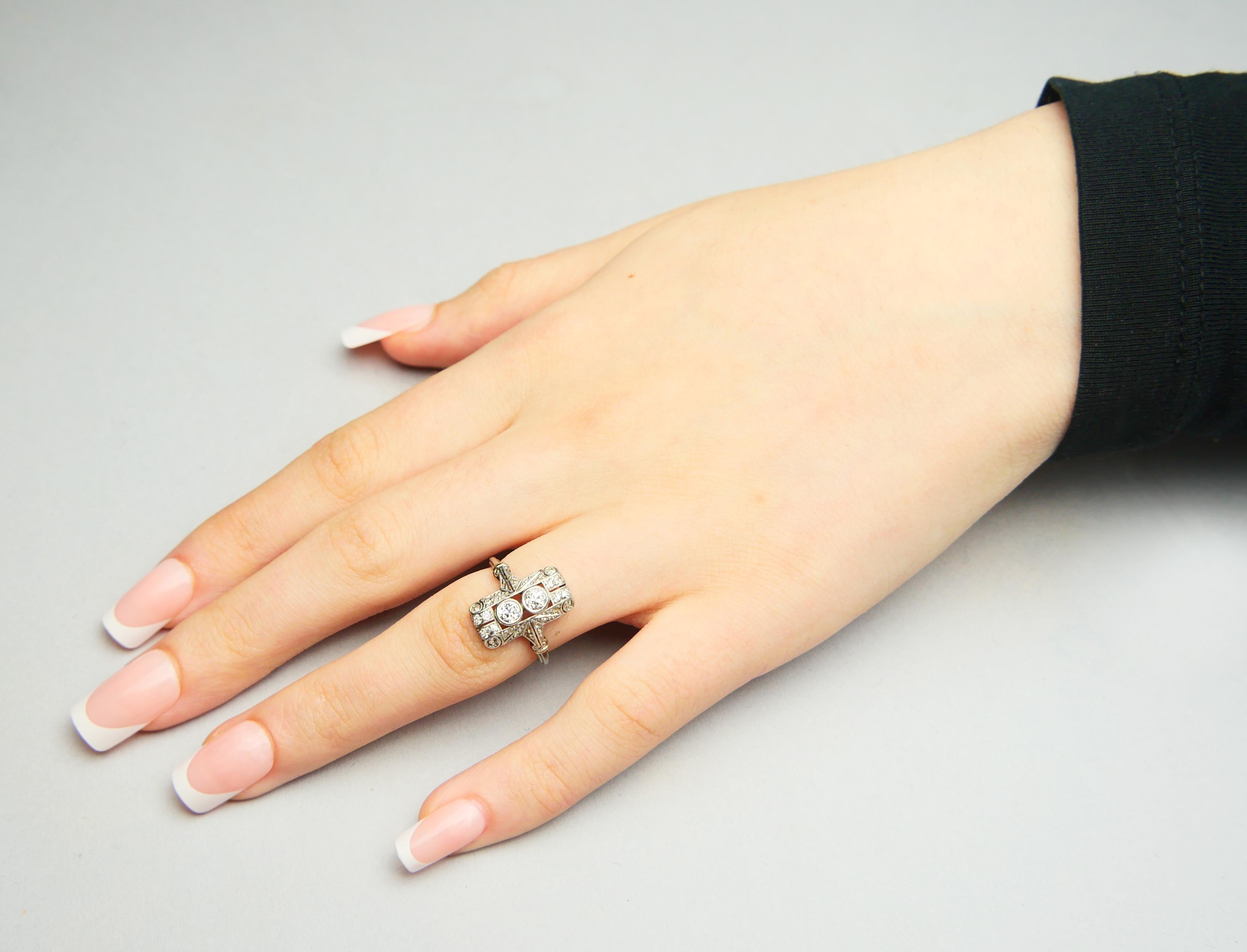 Anello antico tedesco con diamanti naturali da 0,5 ctw in platino 18 carati ØUS 5,5 / 3,1gr in vendita 4