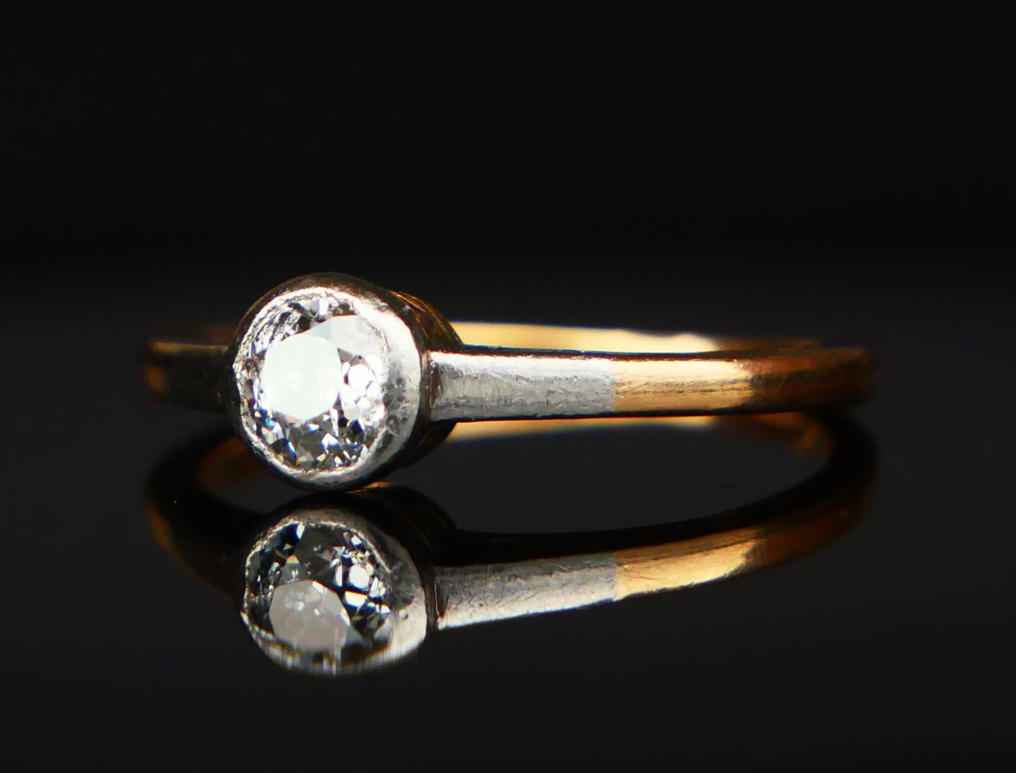 Art Deco Antique German Ring natural 0.65ct Diamond solid 14K Gold Silver Ø US6.5 / 2.5gr For Sale