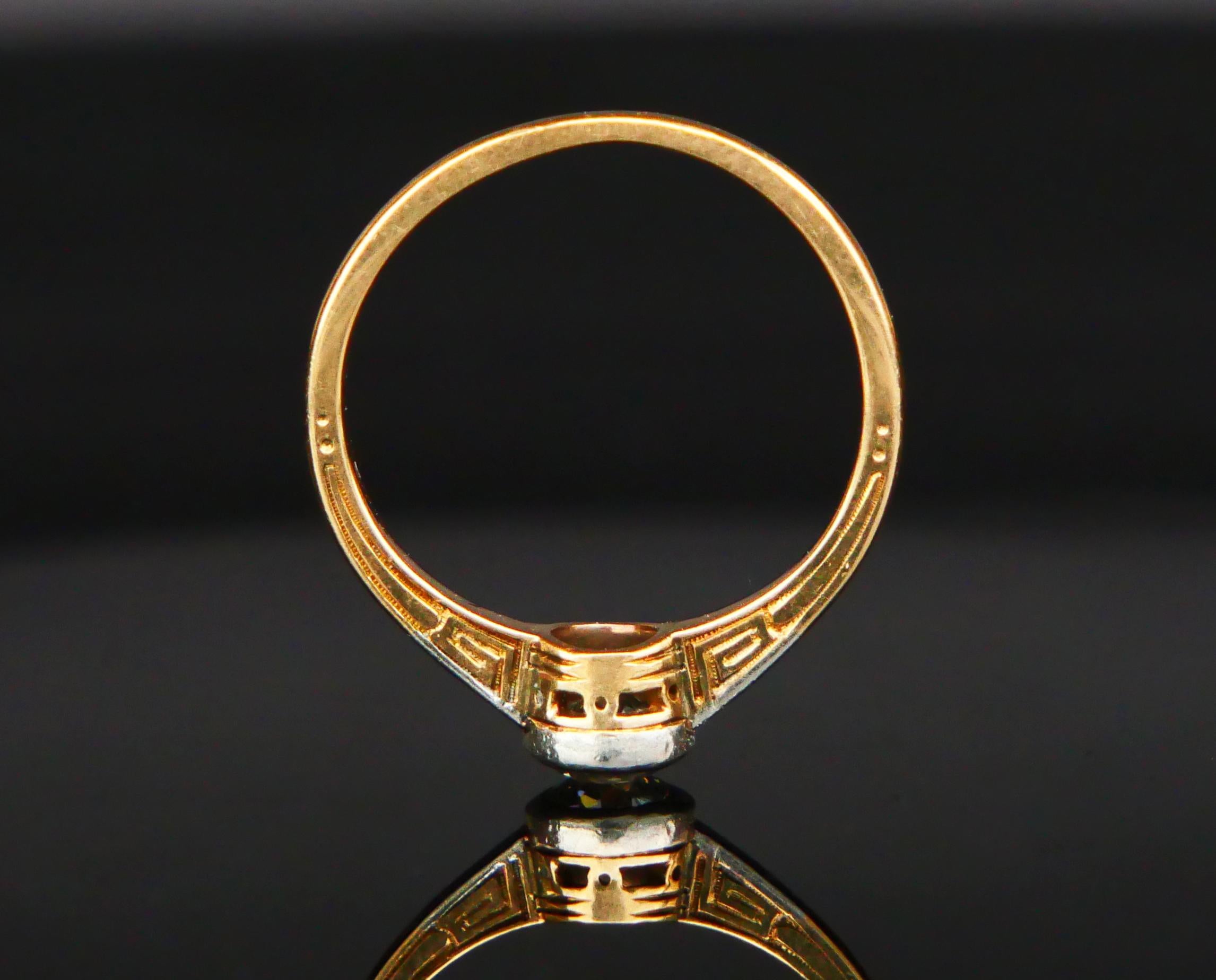 Old European Cut Antique German Ring natural 0.65ct Diamond solid 14K Gold Silver Ø US6.5 / 2.5gr For Sale