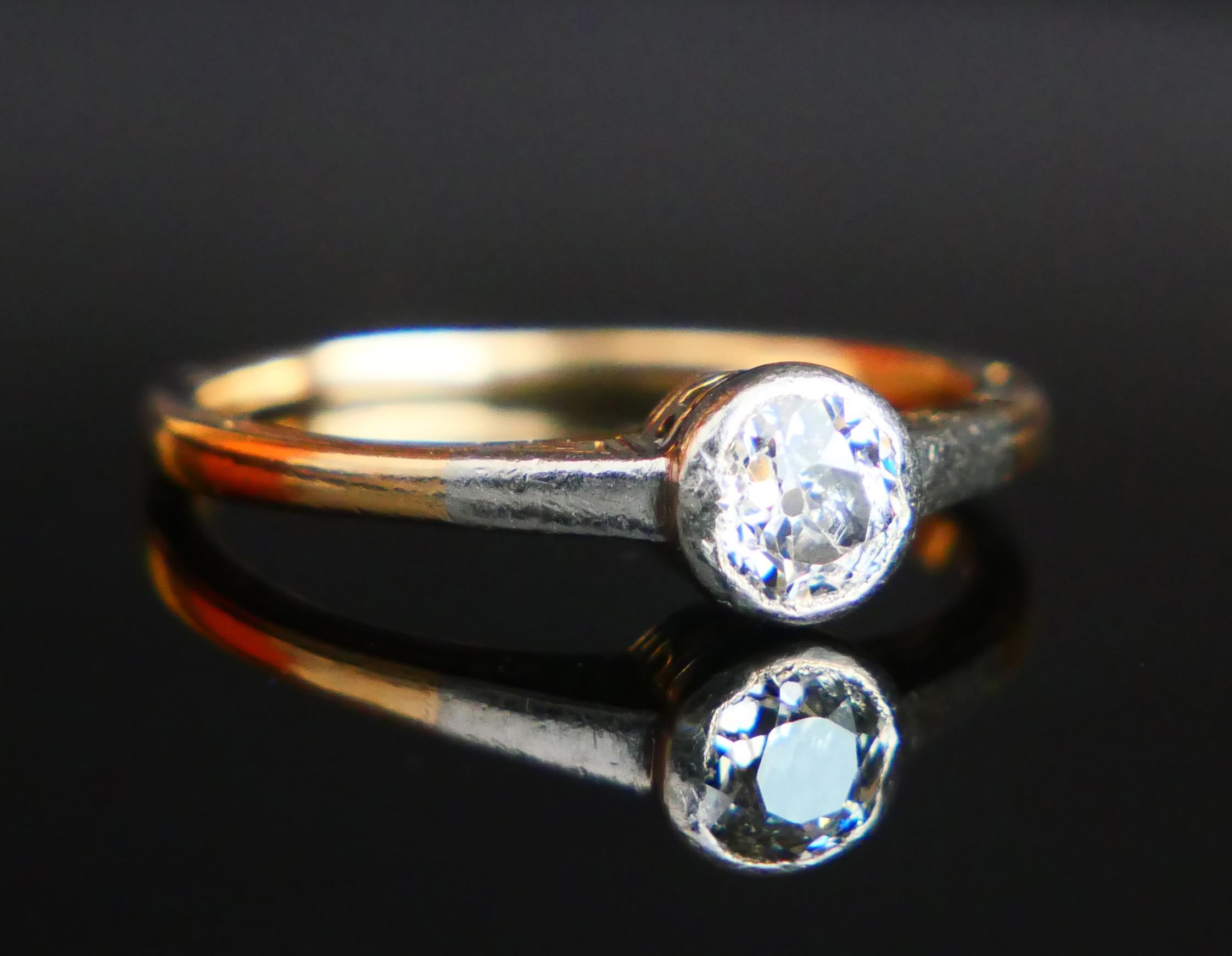 Antique German Ring natural 0.65ct Diamond solid 14K Gold Silver Ø US6.5 / 2.5gr For Sale 1