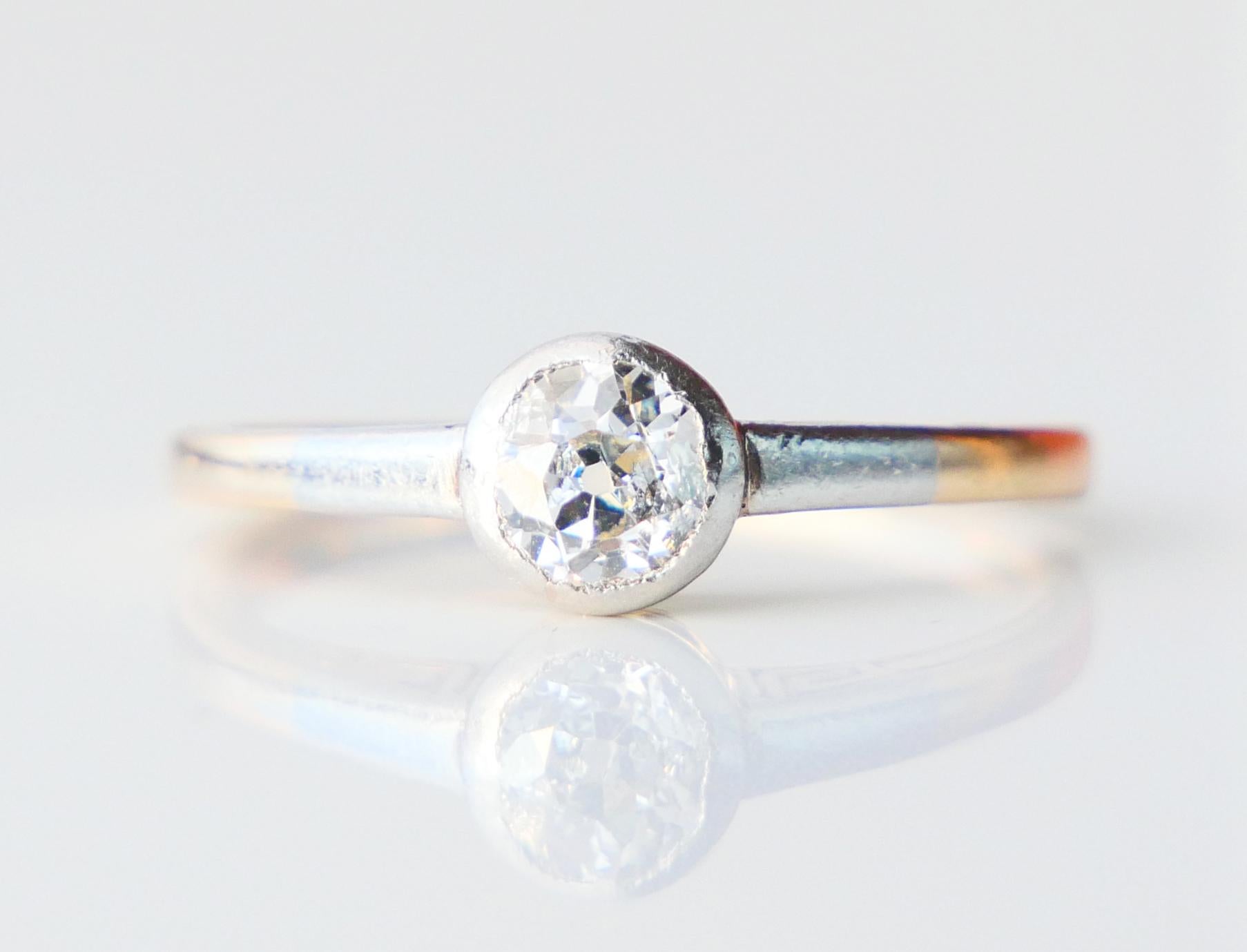 Antique German Ring natural 0.65ct Diamond solid 14K Gold Silver Ø US6.5 / 2.5gr For Sale 4