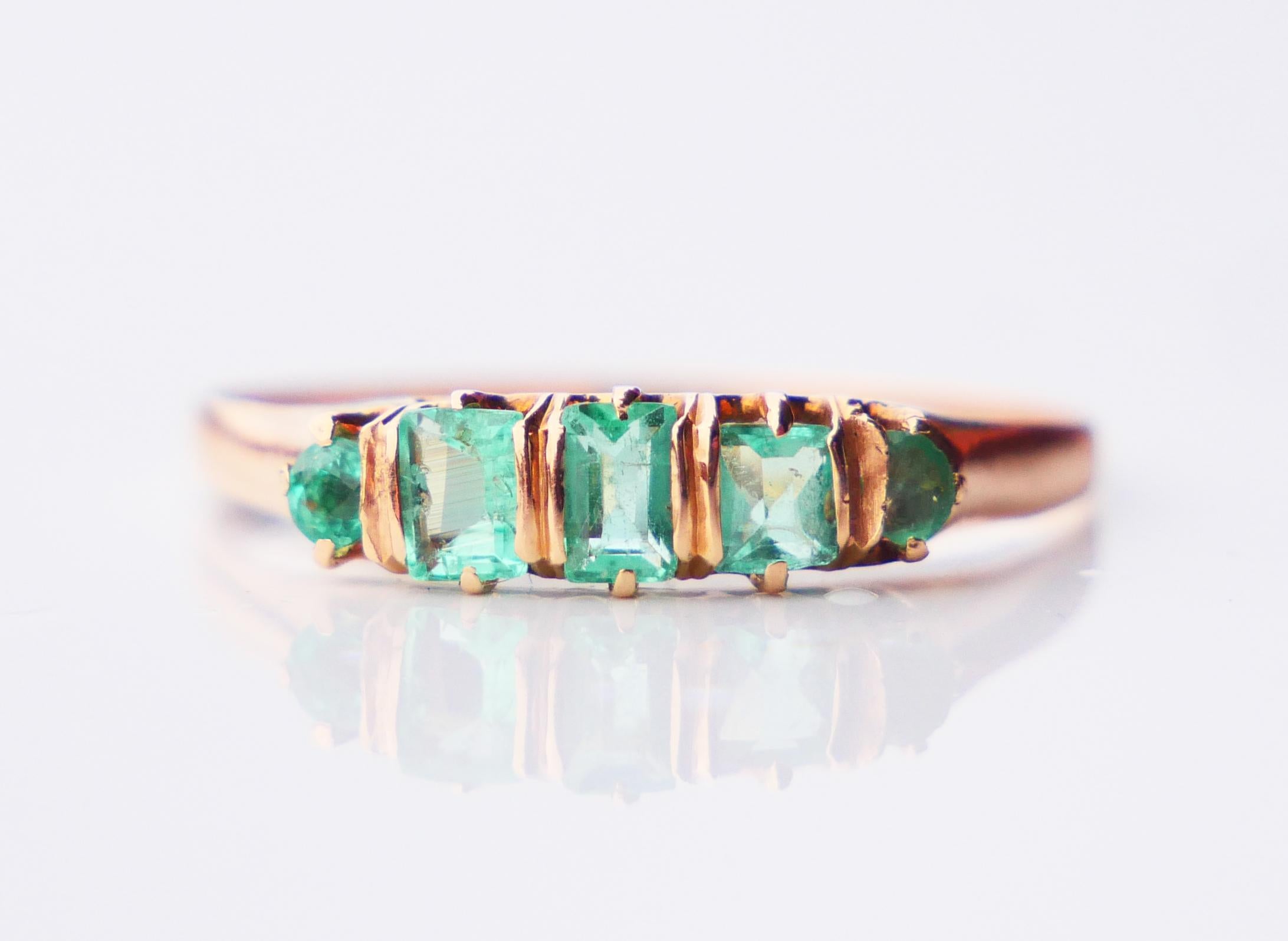 Antique German Ring natural 0.7 ctw Emeralds solid 18K Gold Ø 8US / 1.7 gr 6