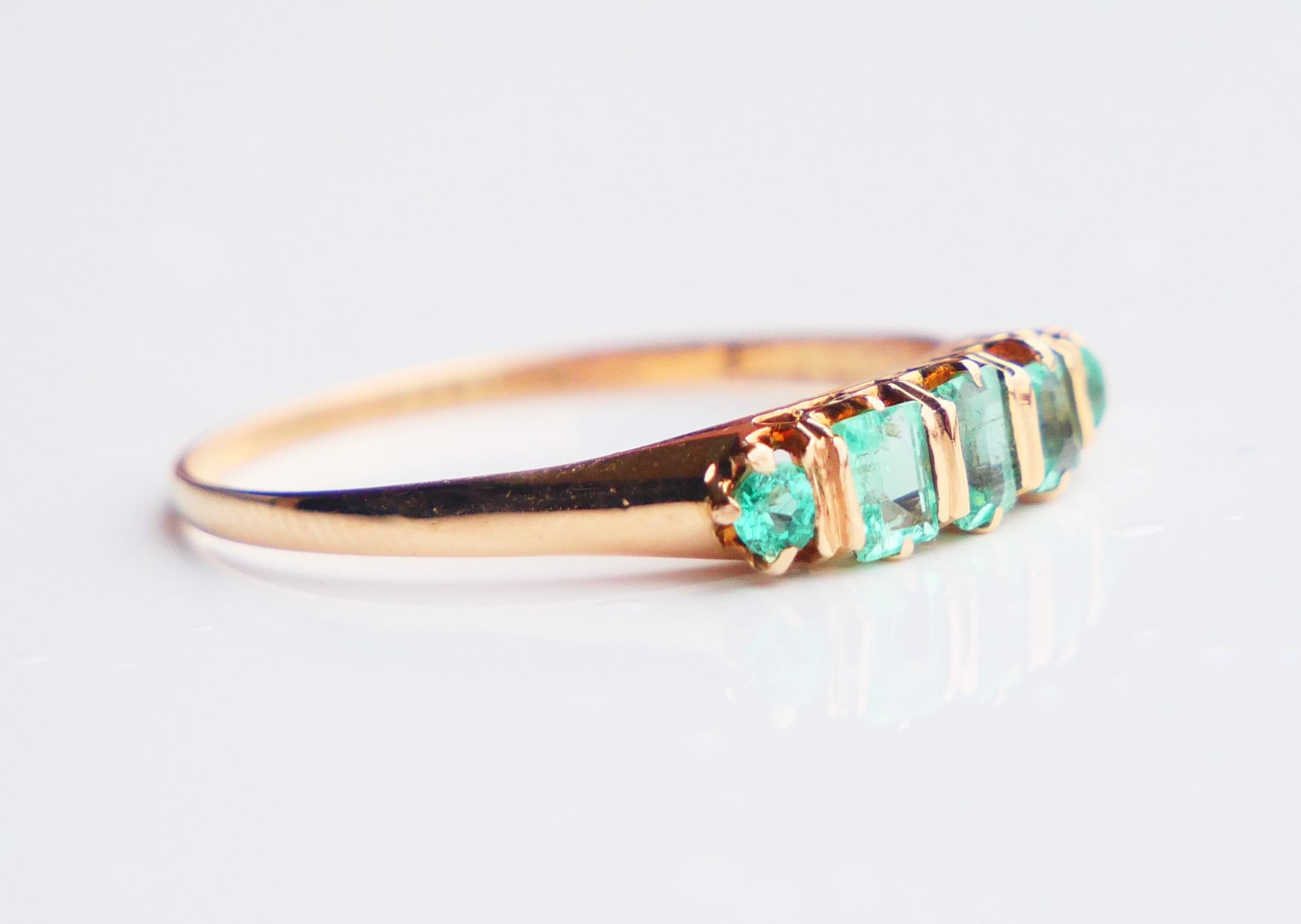 Antique German Ring natural 0.7 ctw Emeralds solid 18K Gold Ø 8US / 1.7 gr 9