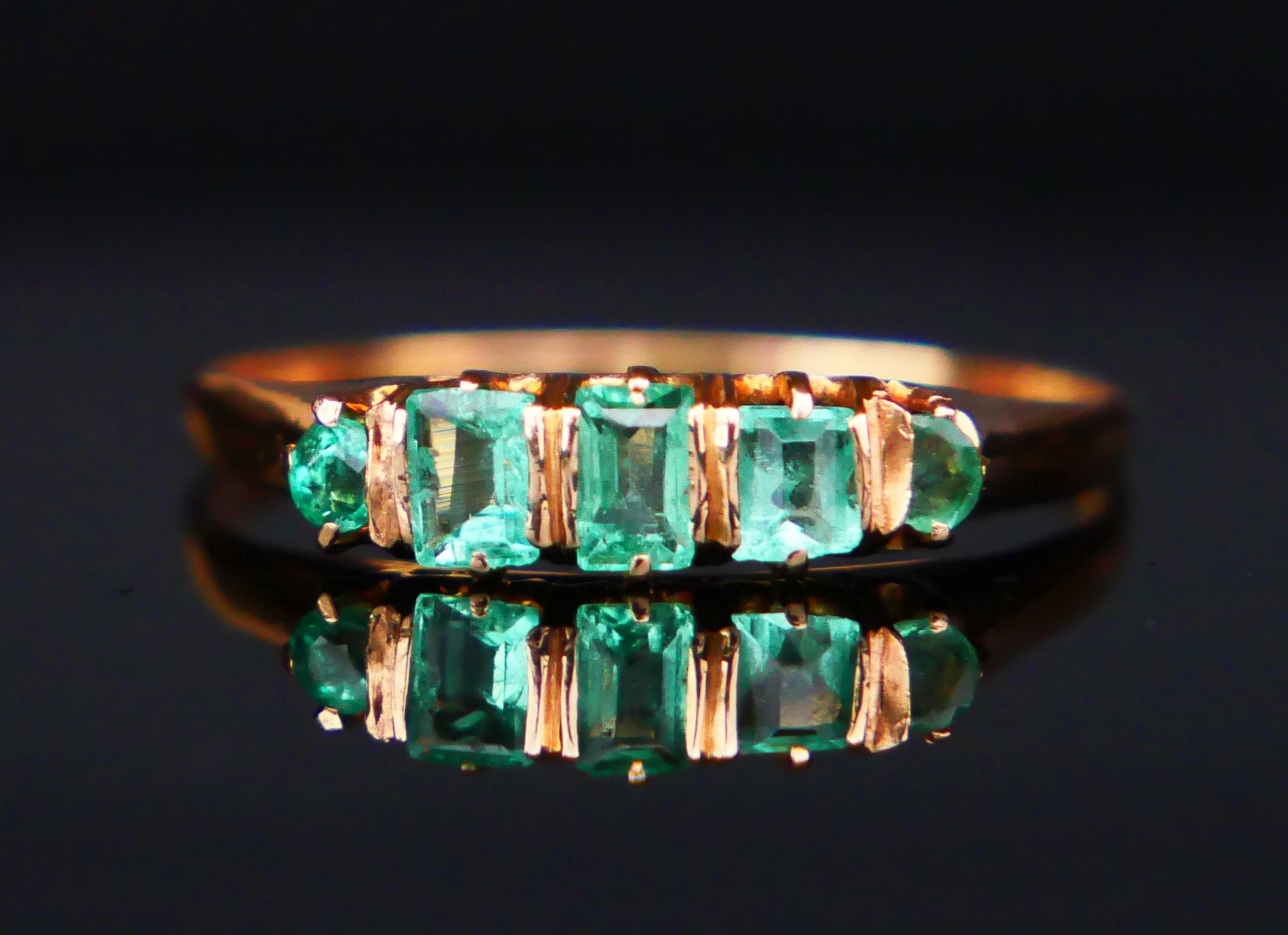 Art Deco Antique German Ring natural 0.7 ctw Emeralds solid 18K Gold Ø 8US / 1.7 gr