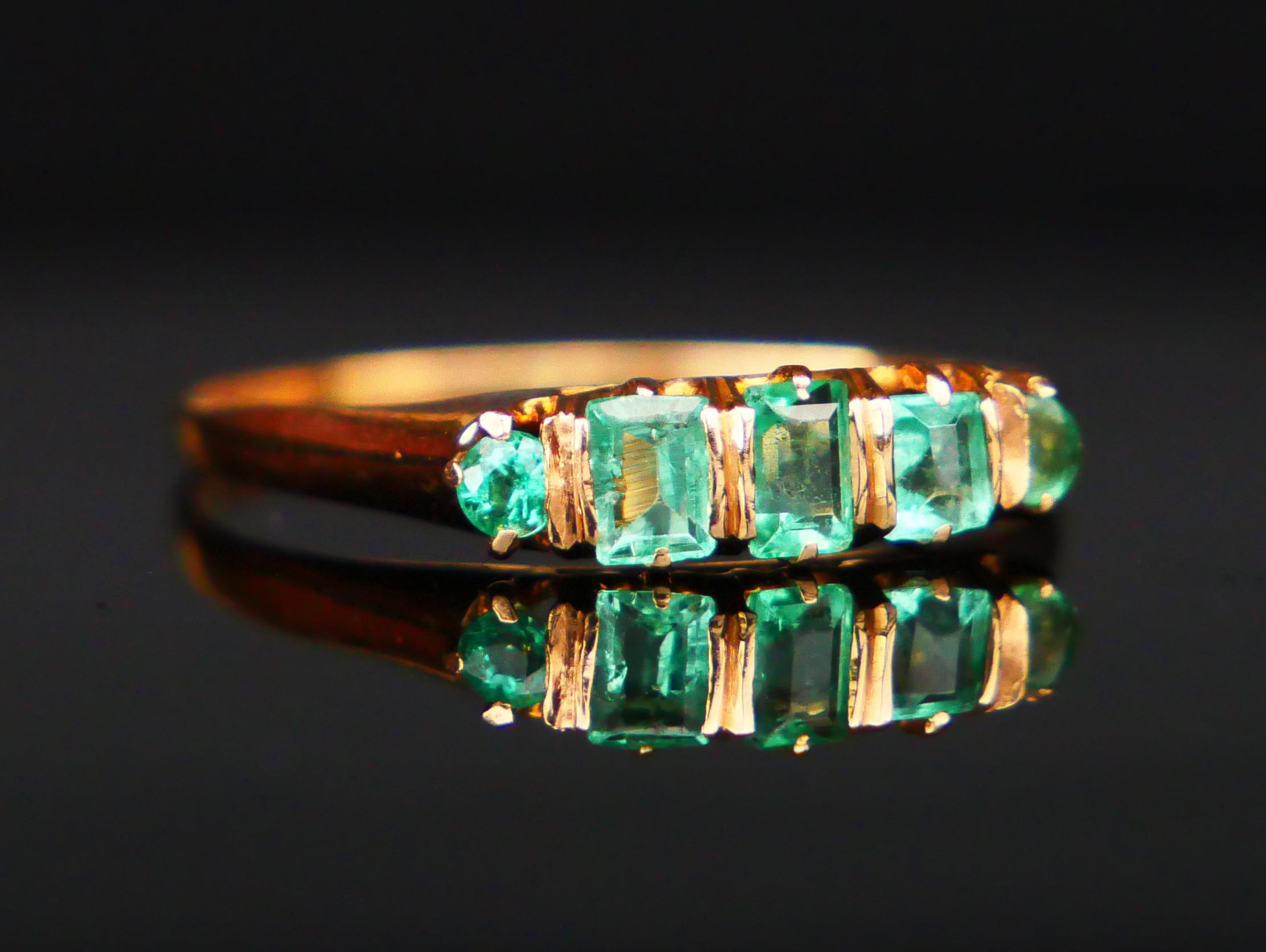 Emerald Cut Antique German Ring natural 0.7 ctw Emeralds solid 18K Gold Ø 8US / 1.7 gr