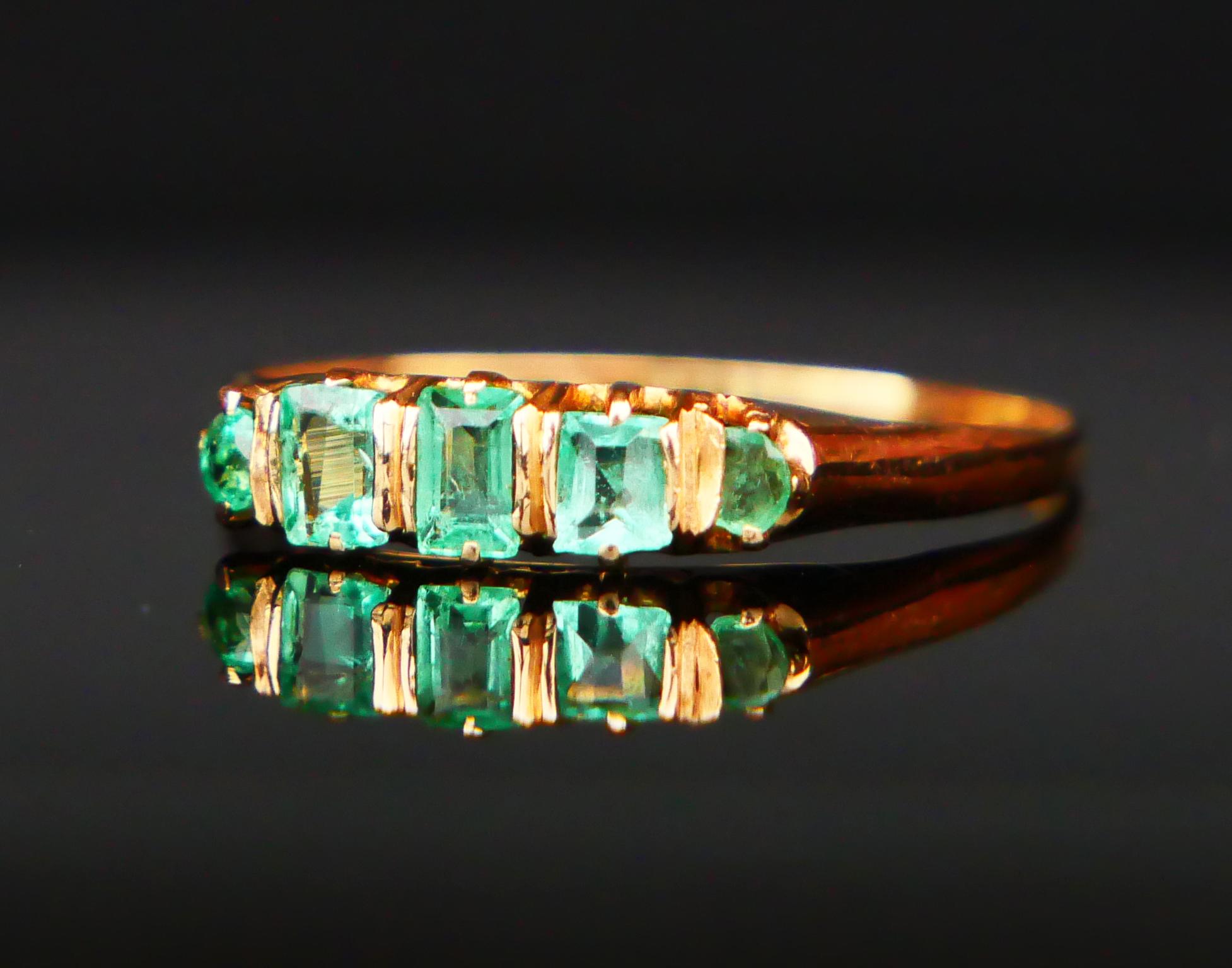 Women's Antique German Ring natural 0.7 ctw Emeralds solid 18K Gold Ø 8US / 1.7 gr
