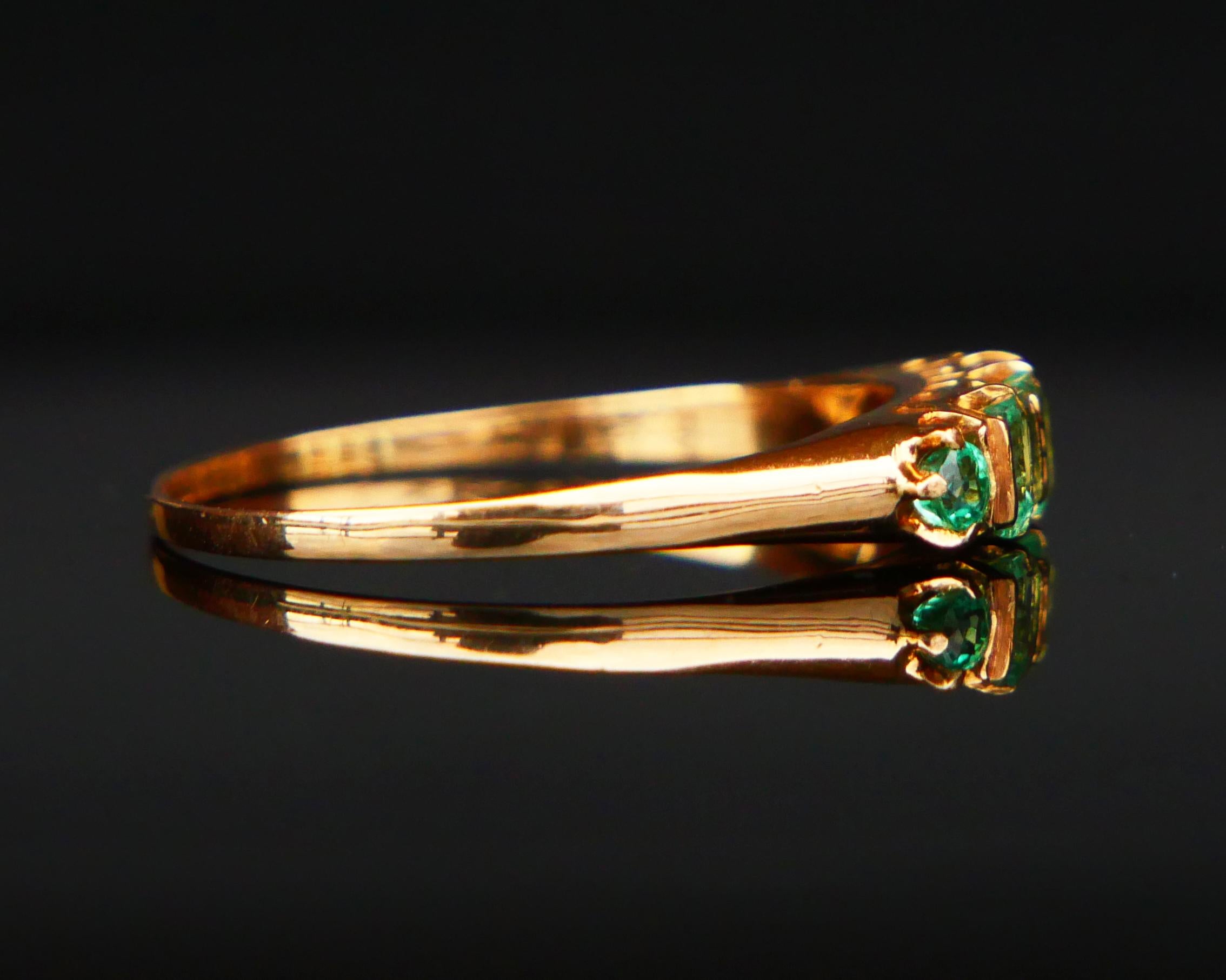 Antique German Ring natural 0.7 ctw Emeralds solid 18K Gold Ø 8US / 1.7 gr 1