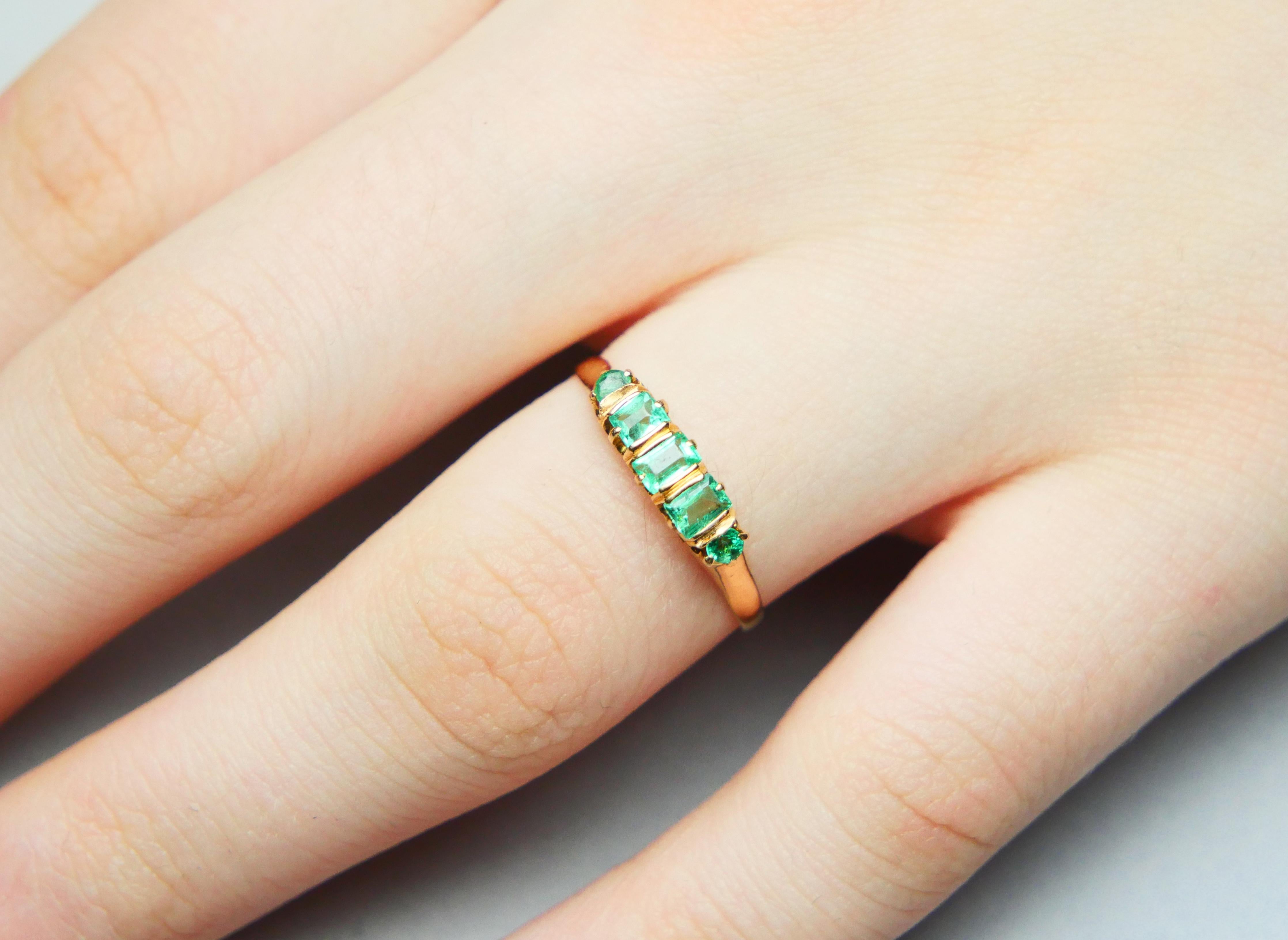 Antique German Ring natural 0.7 ctw Emeralds solid 18K Gold Ø 8US / 1.7 gr 3