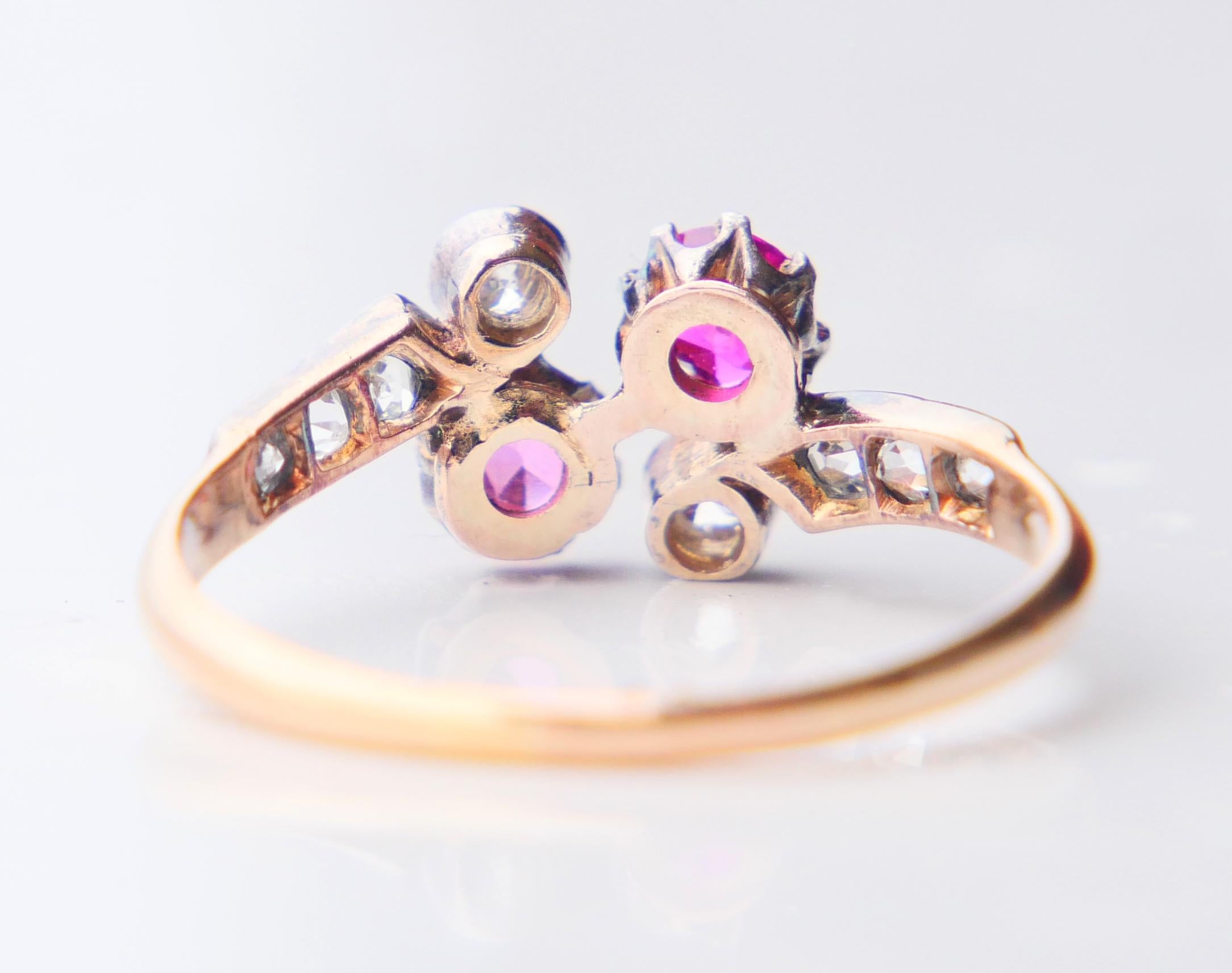 Anillo Alemán Antiguo Rubí natural 0,7ct 0,6ct Diamantes macizo Oro 18K Ø9,25 /2,5g en venta 9