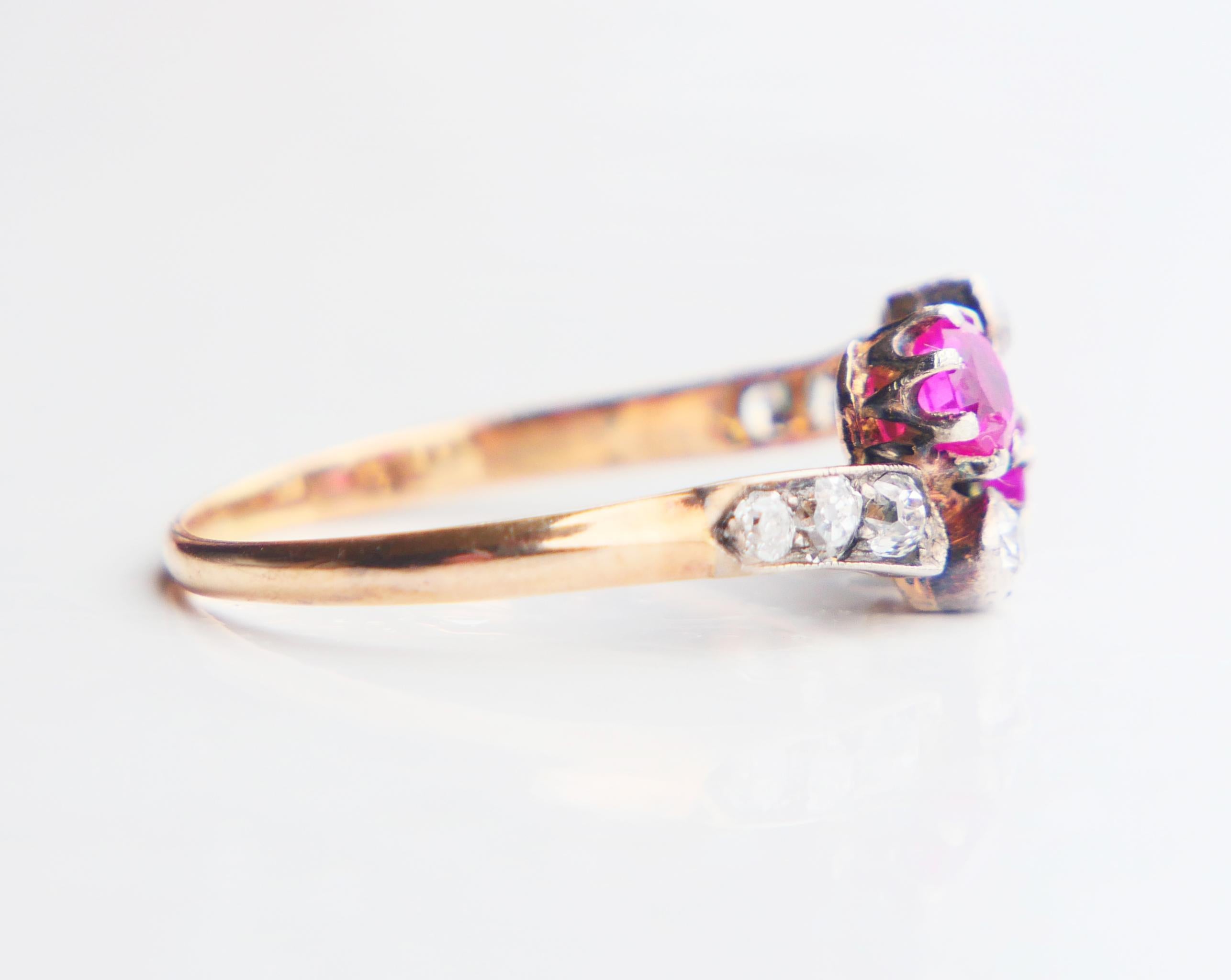 Anillo Alemán Antiguo Rubí natural 0,7ct 0,6ct Diamantes macizo Oro 18K Ø9,25 /2,5g en venta 11