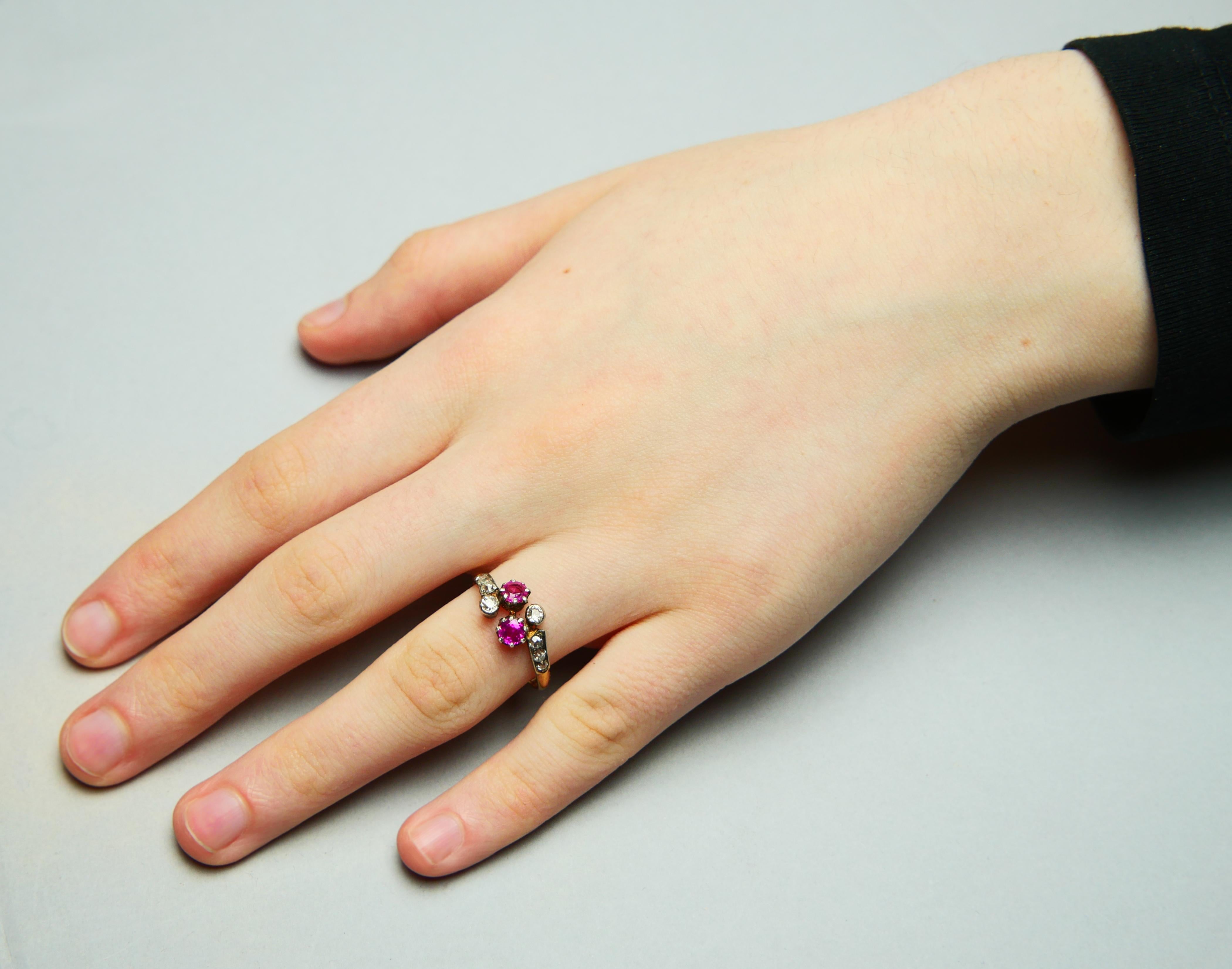 Anillo Alemán Antiguo Rubí natural 0,7ct 0,6ct Diamantes macizo Oro 18K Ø9,25 /2,5g en venta 4