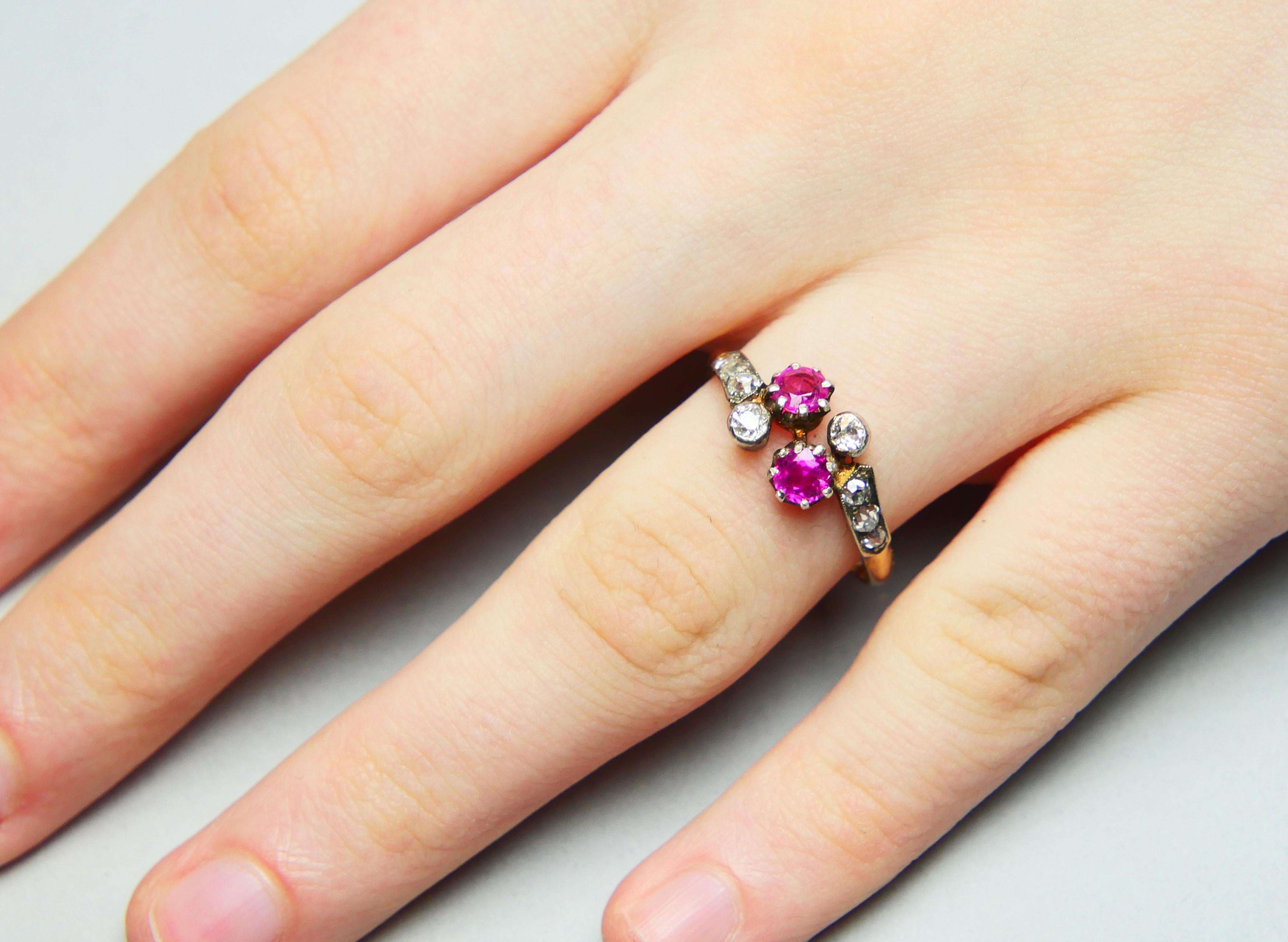 Anillo Alemán Antiguo Rubí natural 0,7ct 0,6ct Diamantes macizo Oro 18K Ø9,25 /2,5g en venta 5