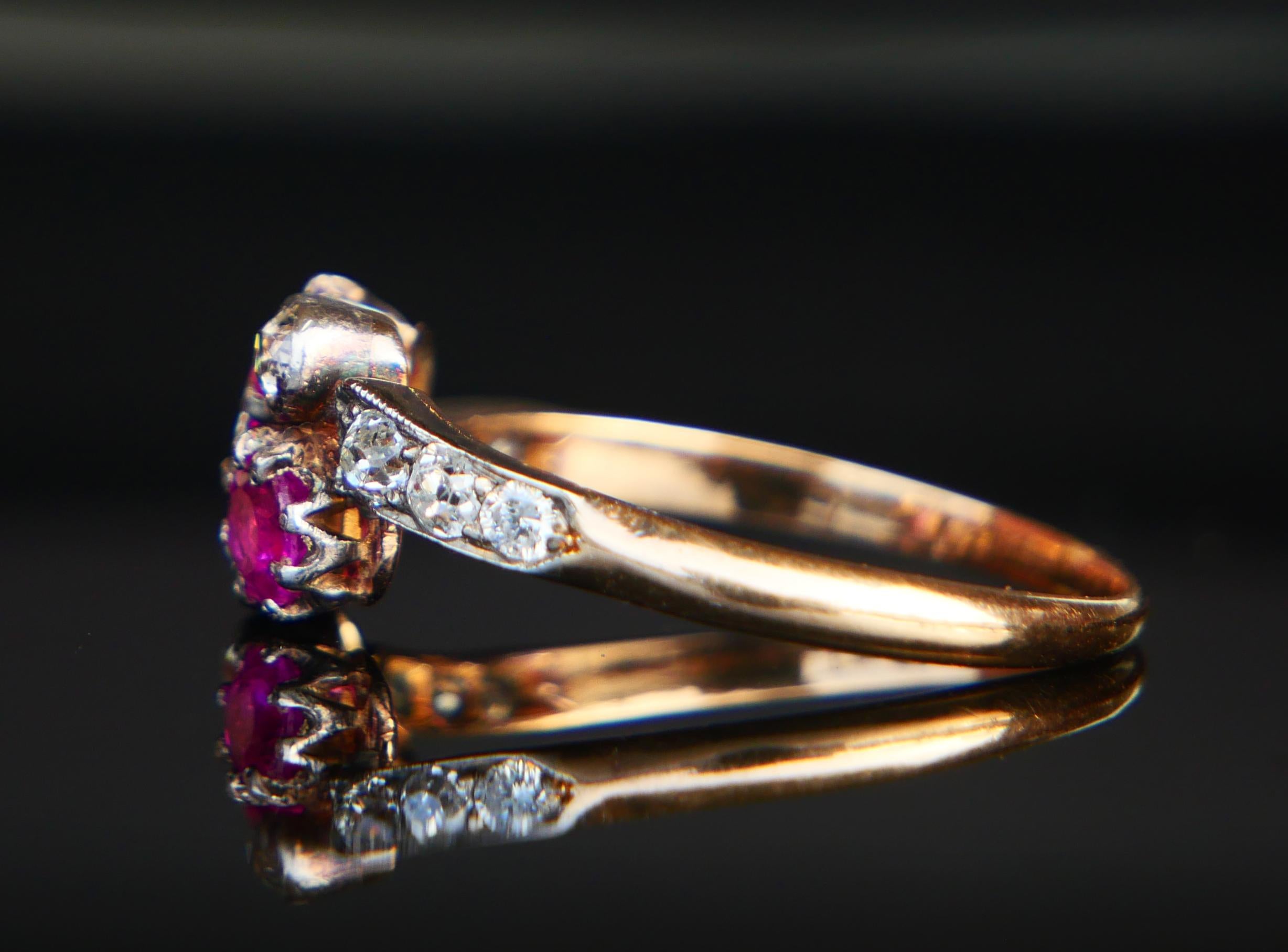 Anillo Alemán Antiguo Rubí natural 0,7ct 0,6ct Diamantes macizo Oro 18K Ø9,25 /2,5g Corte europeo antiguo en venta
