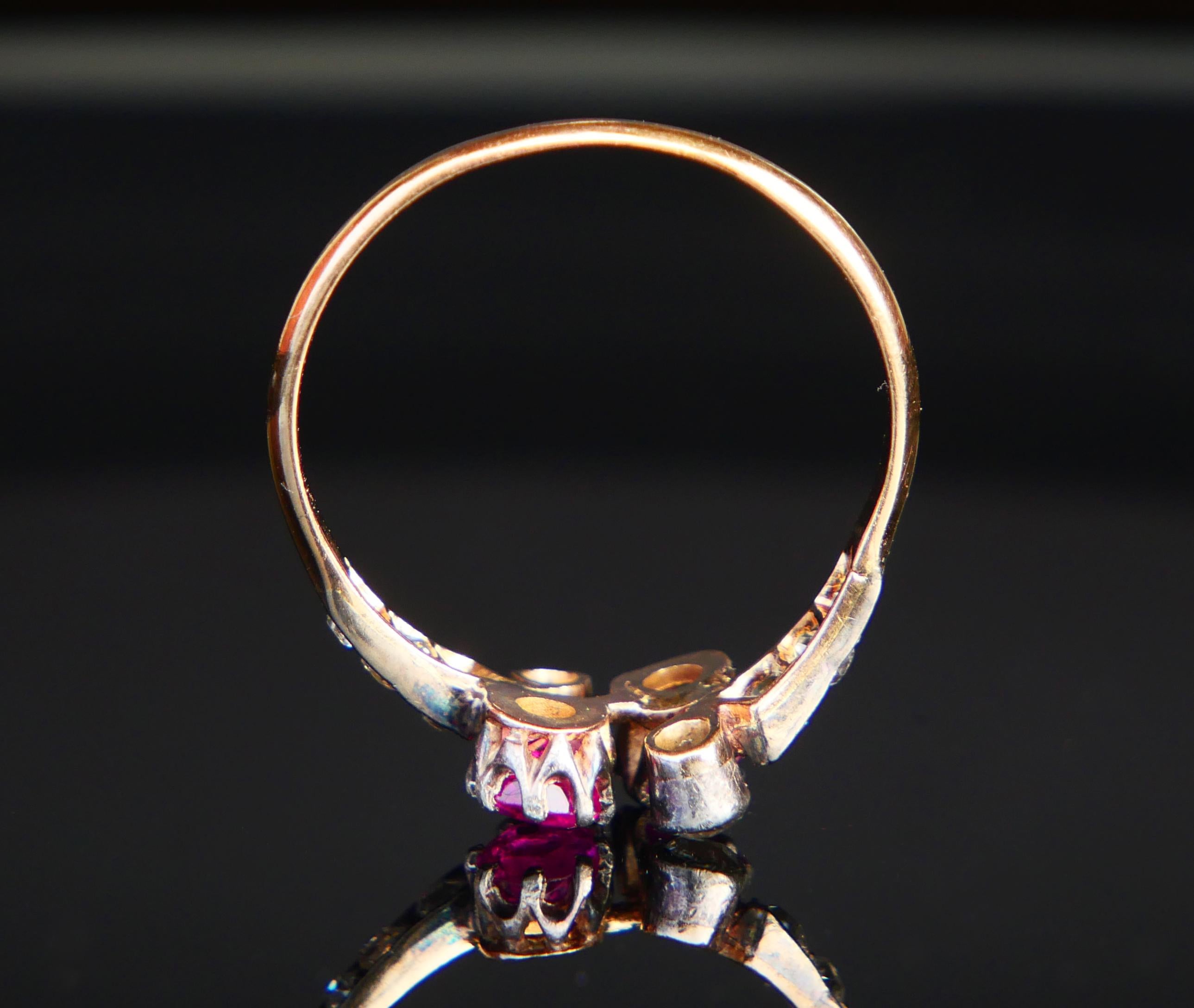 De las mujeres Anillo Alemán Antiguo Rubí natural 0,7ct 0,6ct Diamantes macizo Oro 18K Ø9,25 /2,5g en venta