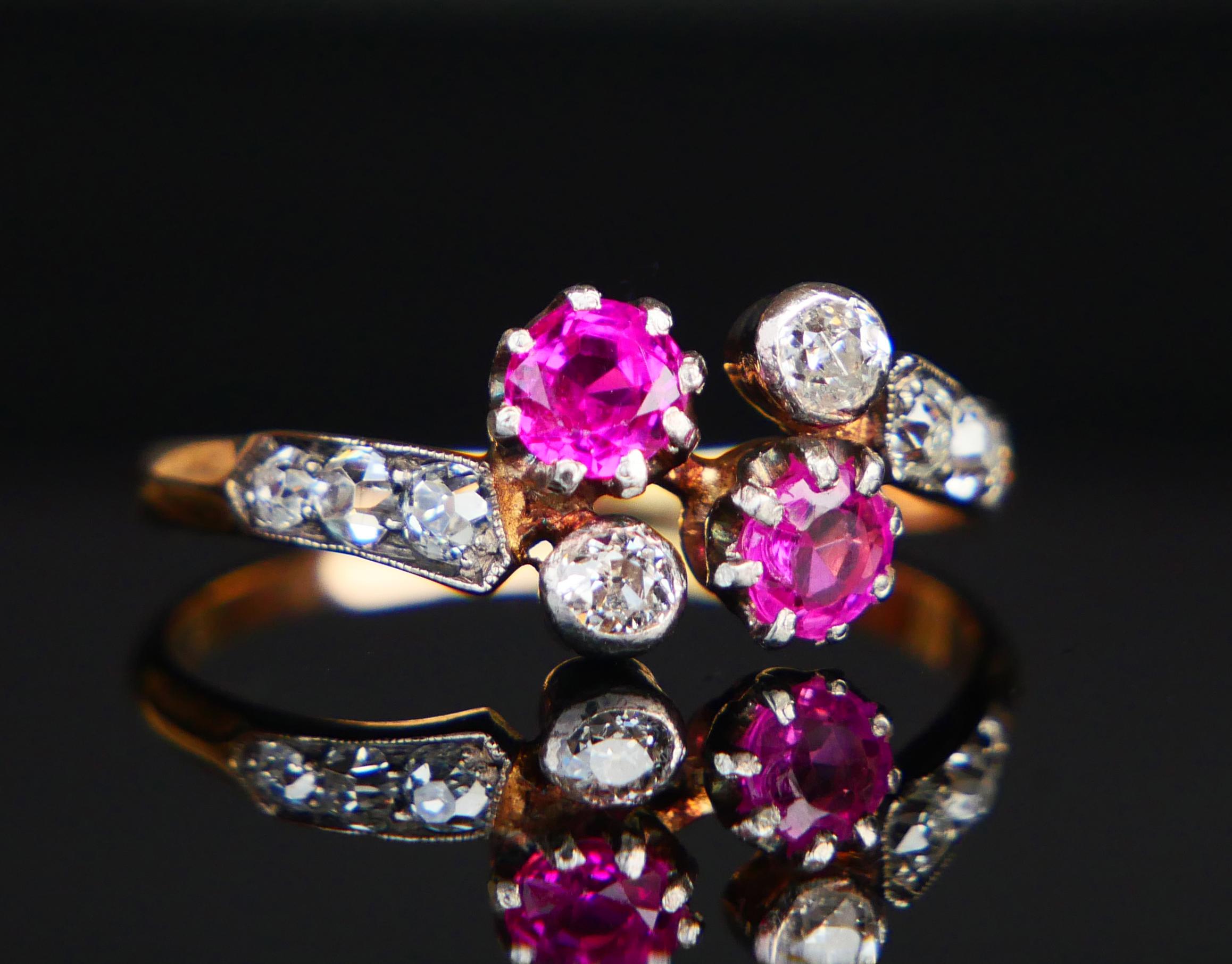 Anillo Alemán Antiguo Rubí natural 0,7ct 0,6ct Diamantes macizo Oro 18K Ø9,25 /2,5g en venta 1