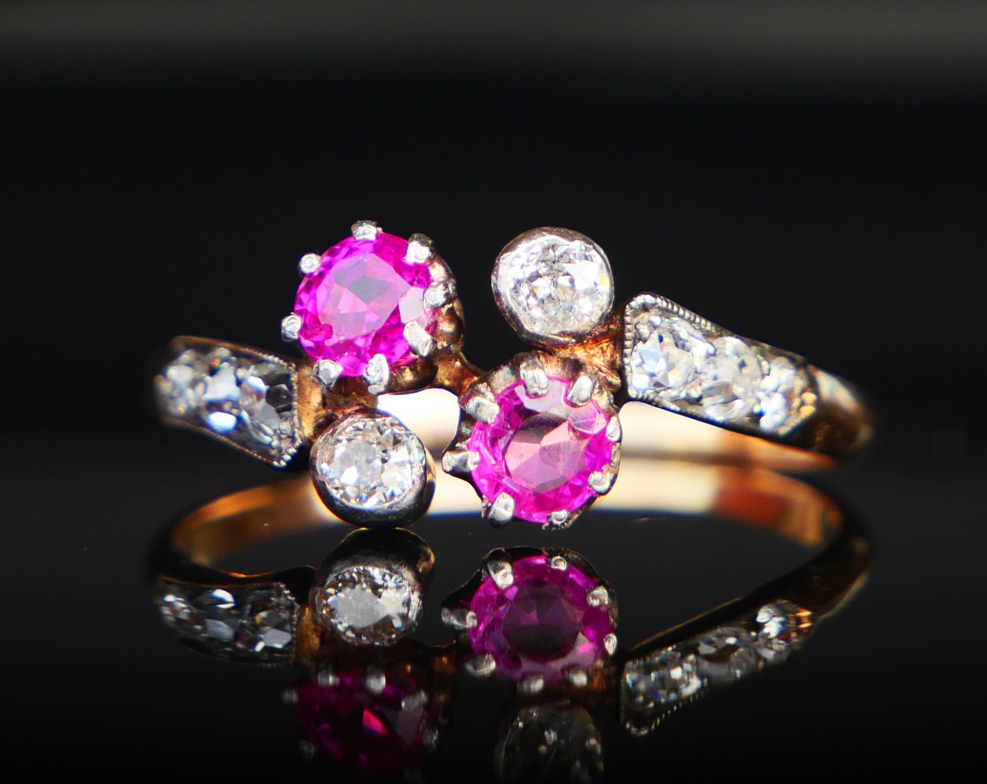 Anillo Alemán Antiguo Rubí natural 0,7ct 0,6ct Diamantes macizo Oro 18K Ø9,25 /2,5g en venta 2