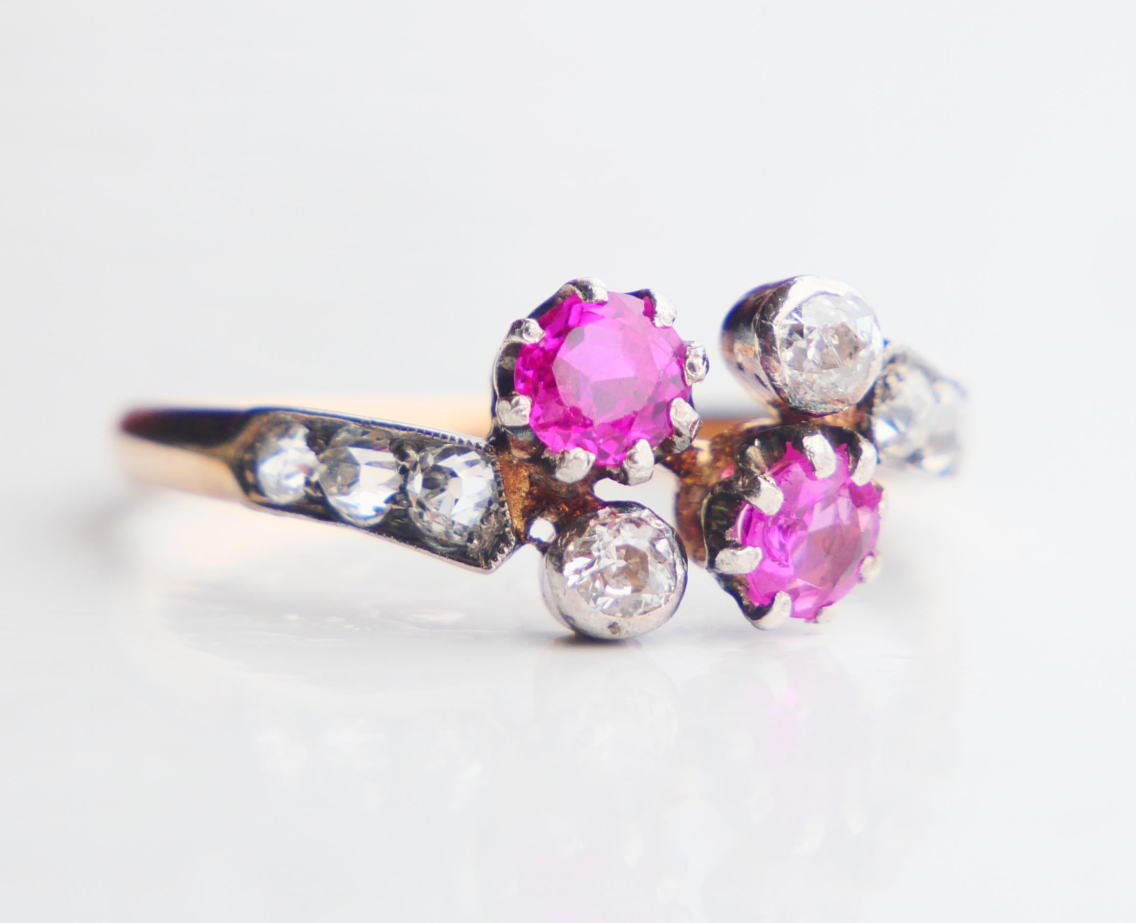 Anillo Alemán Antiguo Rubí natural 0,7ct 0,6ct Diamantes macizo Oro 18K Ø9,25 /2,5g en venta 6