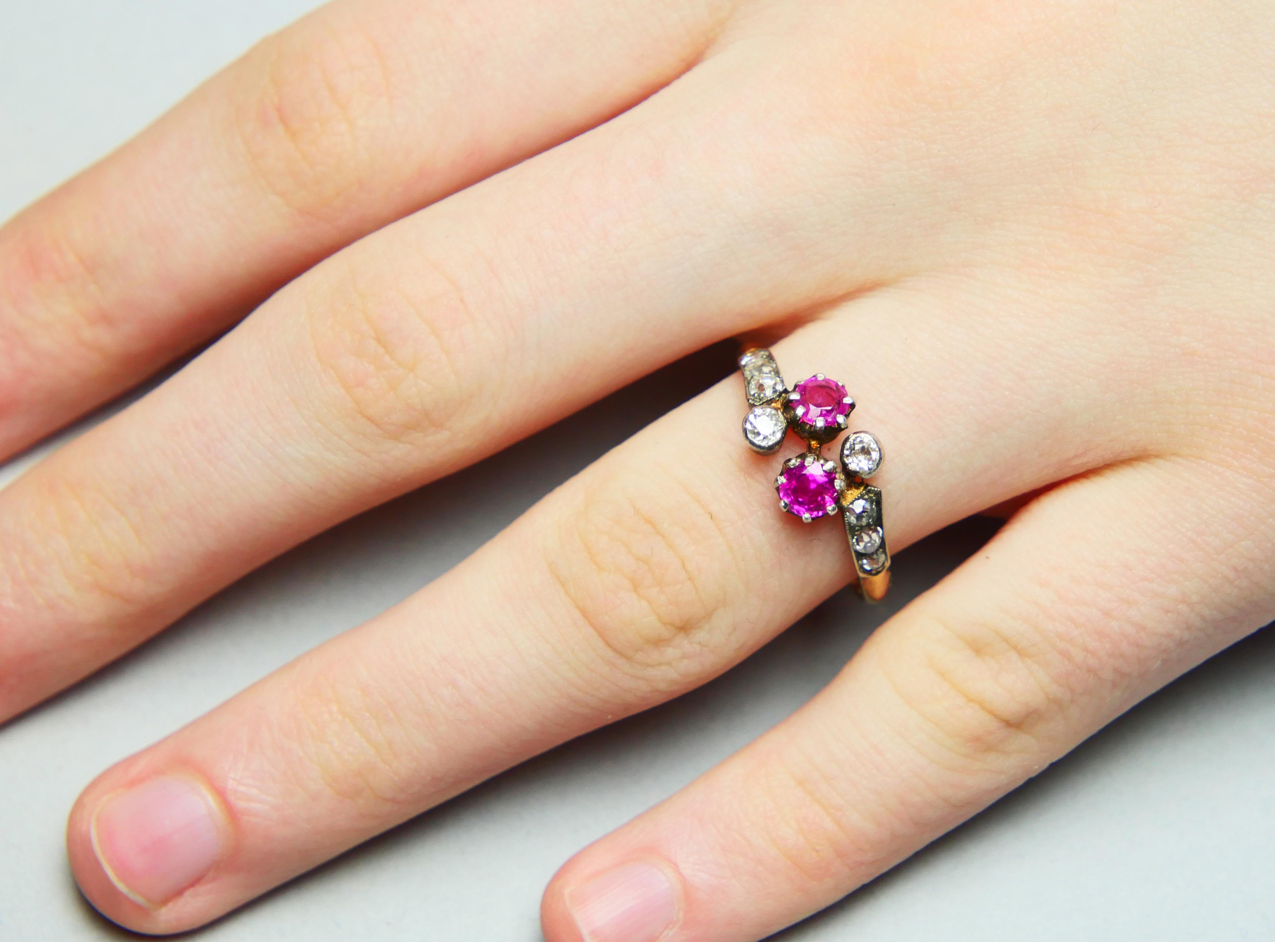 Anillo Alemán Antiguo Rubí natural 0,7ct 0,6ct Diamantes macizo Oro 18K Ø9,25 /2,5g en venta 3