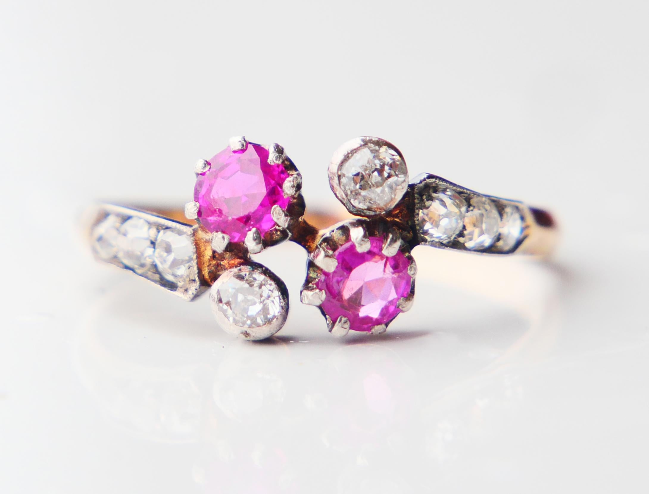 Anillo Alemán Antiguo Rubí natural 0,7ct 0,6ct Diamantes macizo Oro 18K Ø9,25 /2,5g en venta 7