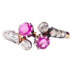Bague allemande ancienne naturelle 0.7ct Rubis 0.6ct Diamants or massif 18K Ø9.25 /2.5g