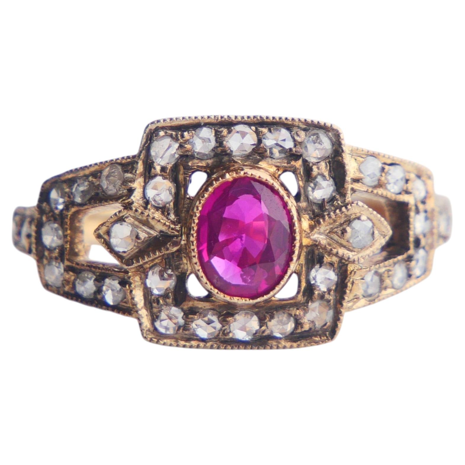 Antique German Ring natural 0.7ct Ruby Diamonds solid 18K Gold ØUS 7.25 / 3.6gr For Sale