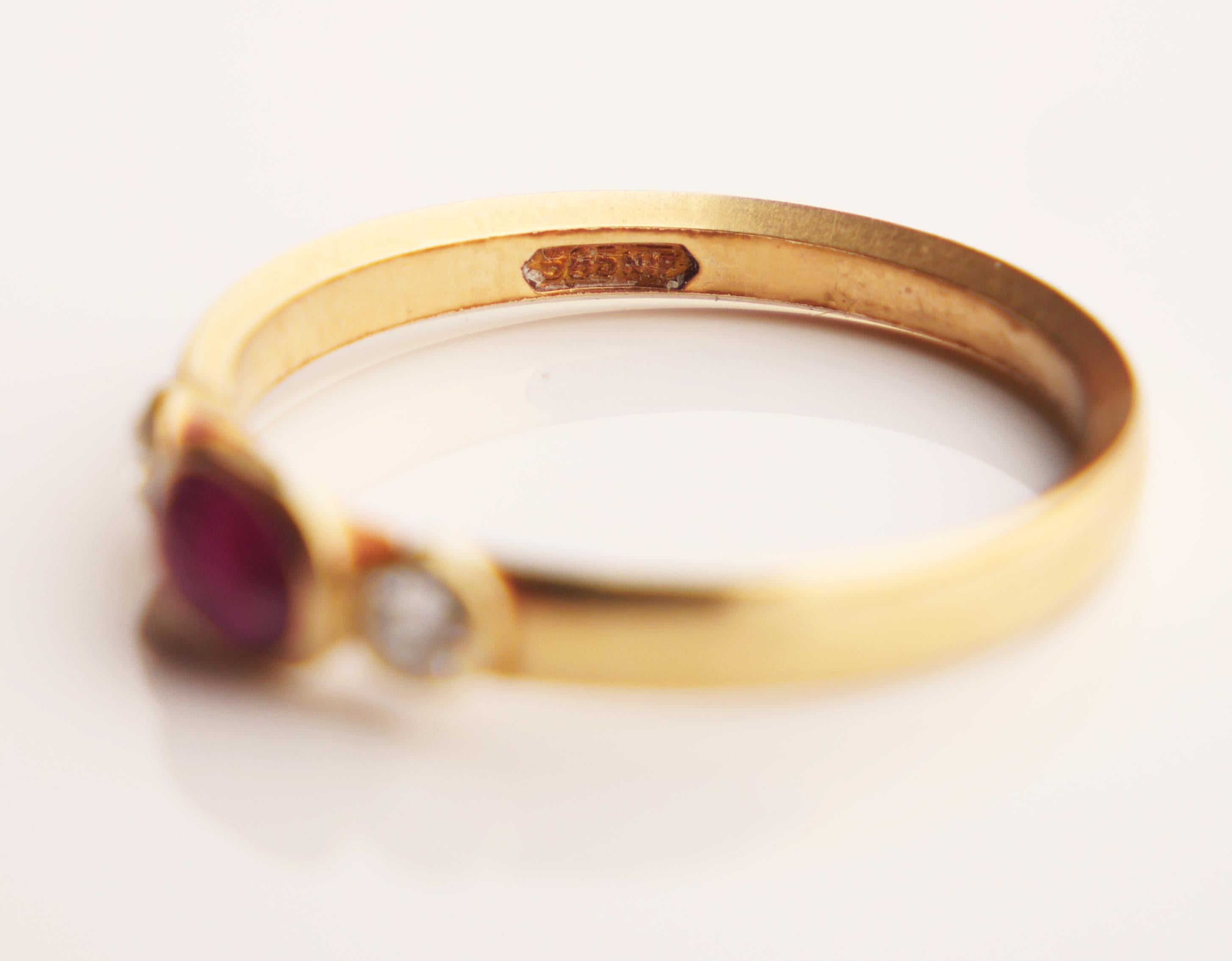 Antique German Ring natural 0.7ct Ruby Diamonds solid 14K Gold ØUS9 / 2.8gr For Sale 7