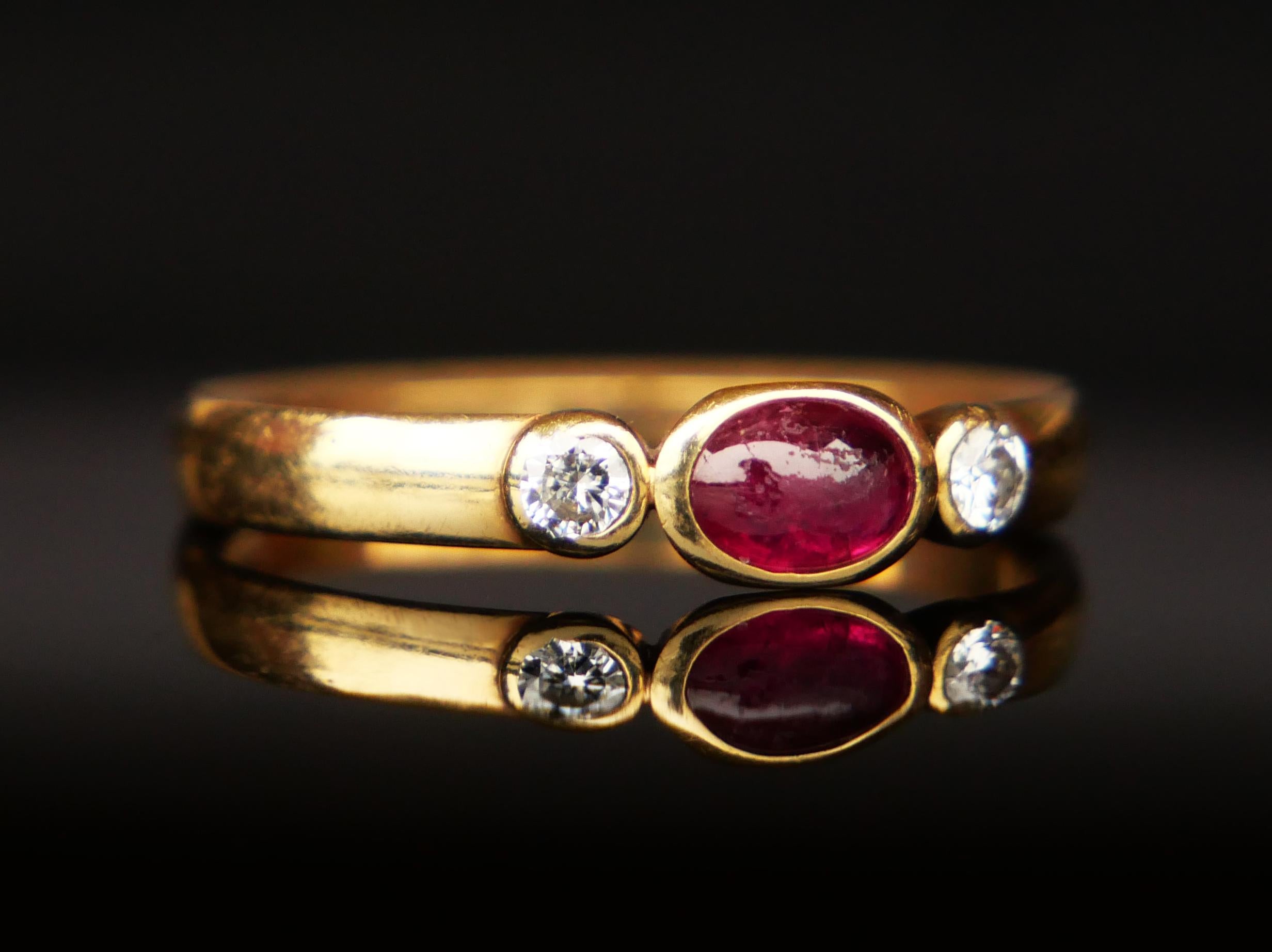 Art Deco Antique German Ring natural 0.7ct Ruby Diamonds solid 14K Gold ØUS9 / 2.8gr