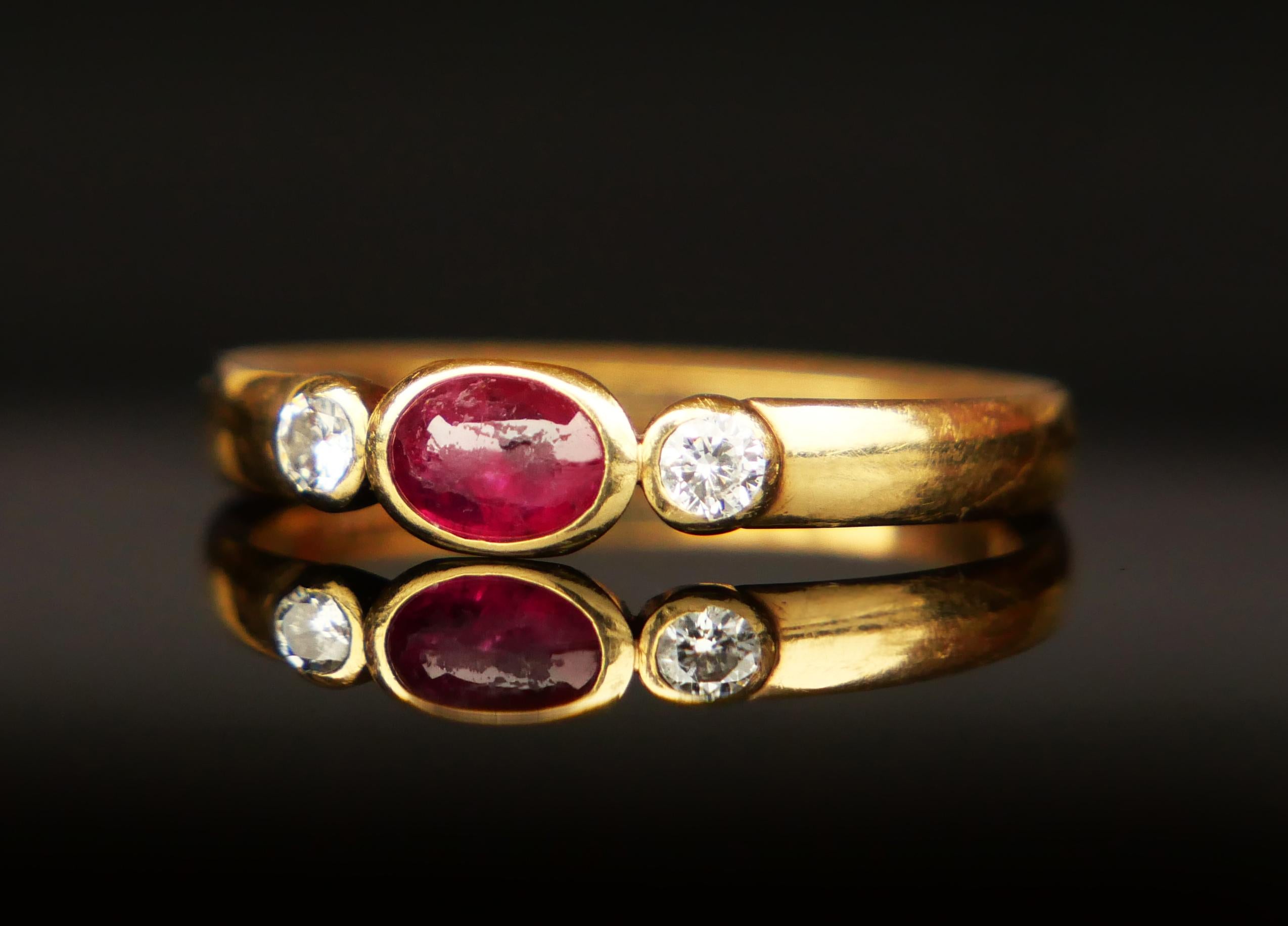 Old European Cut Antique German Ring natural 0.7ct Ruby Diamonds solid 14K Gold ØUS9 / 2.8gr For Sale