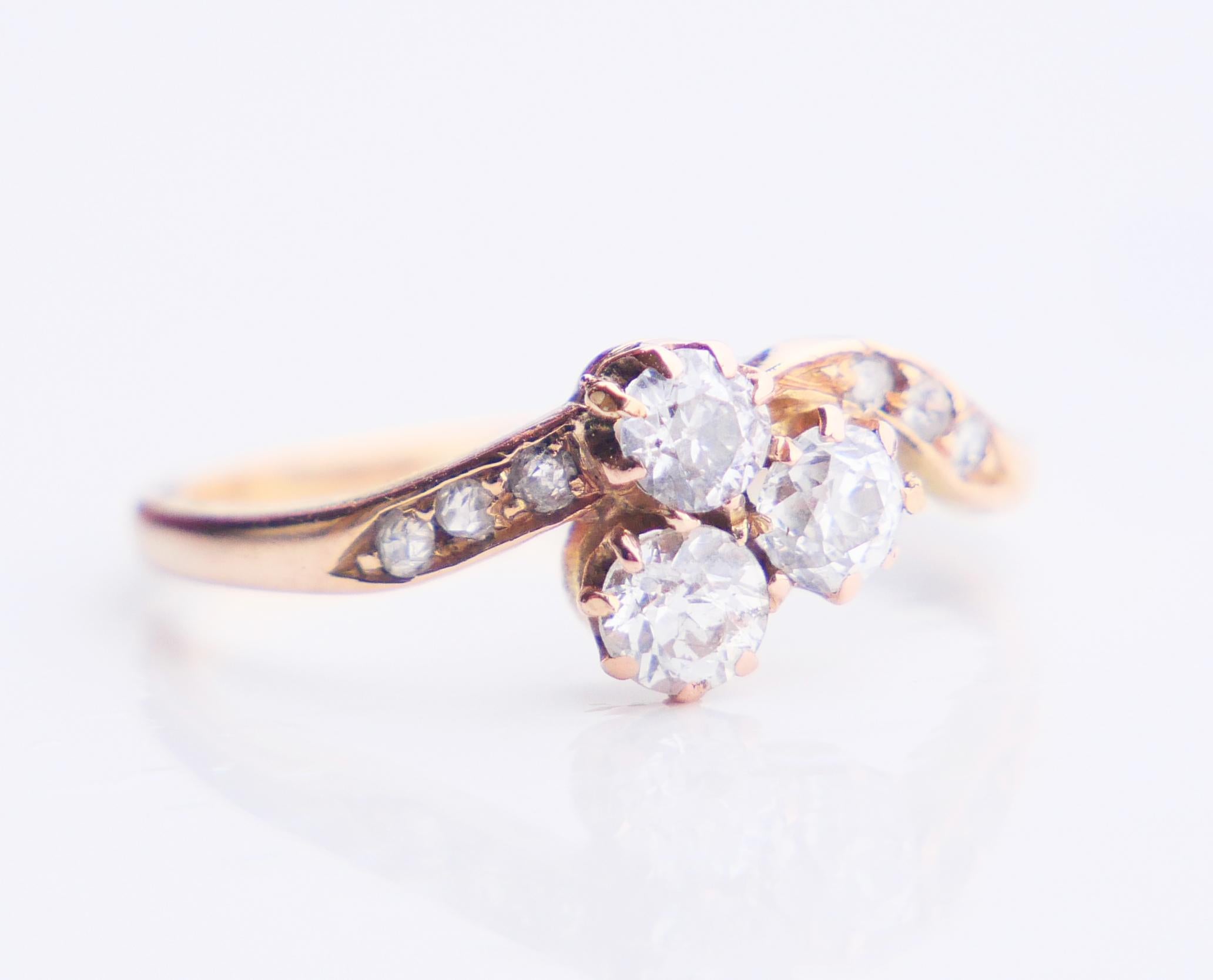 Bague allemande ancienne naturelle  0.8 ctw Diamants or 14 massif Ø 6.75 US / 2gr en vente 7