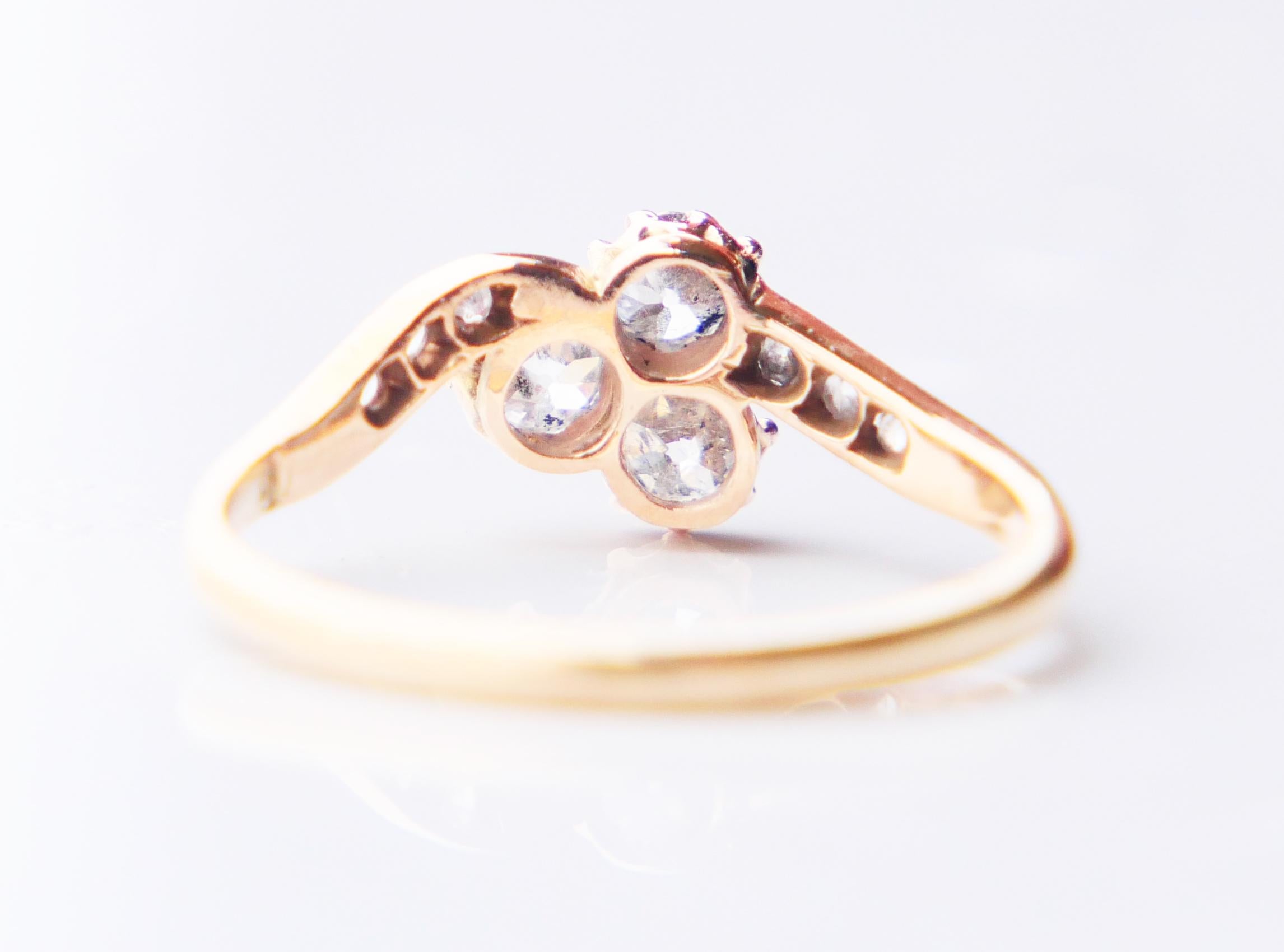 Bague allemande ancienne naturelle  0.8 ctw Diamants or 14 massif Ø 6.75 US / 2gr en vente 8